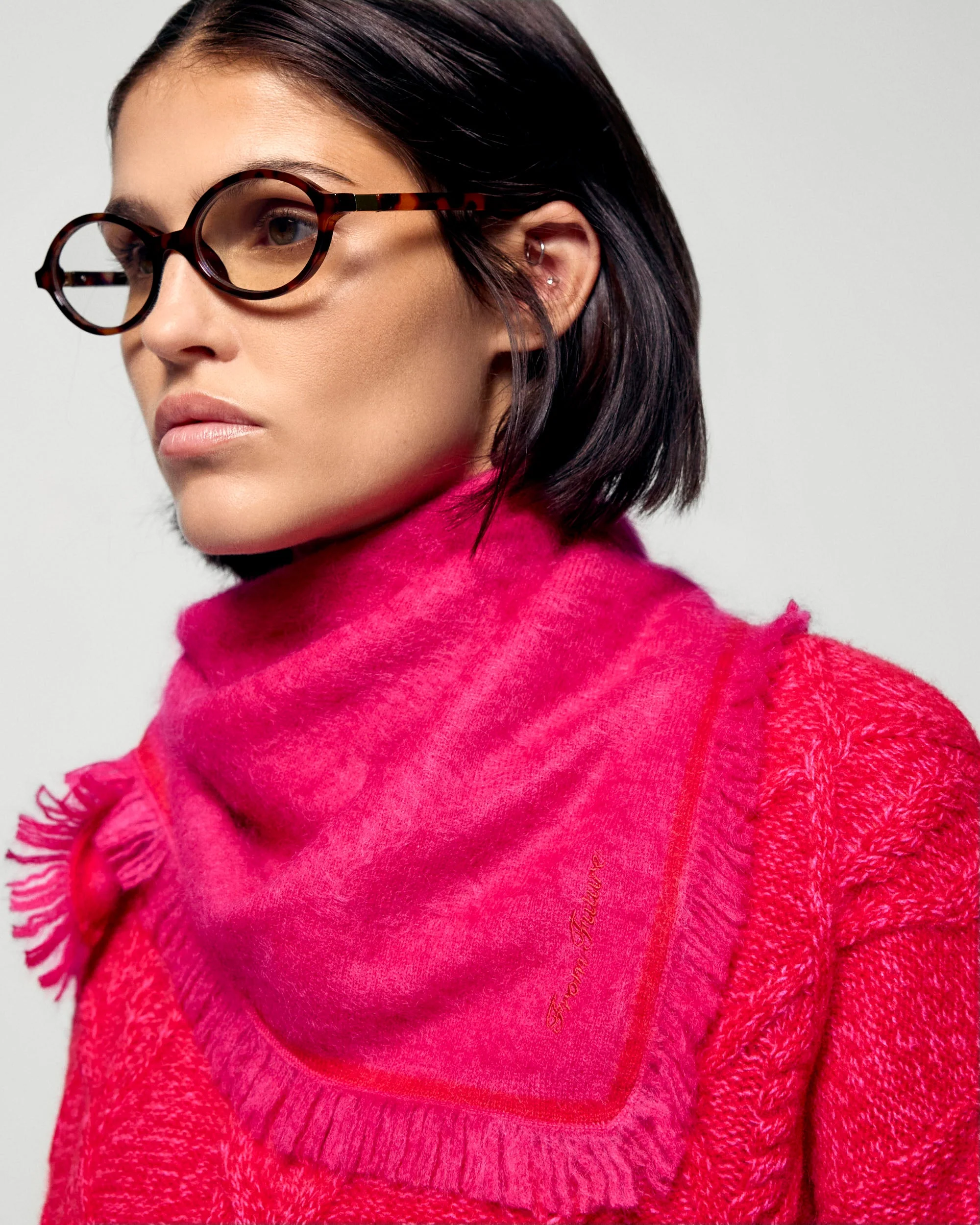 Regular Brushed Cashmere Scarf with Contrast Stripe (H25 / ACCESSOIRES / Raspberry Pink)