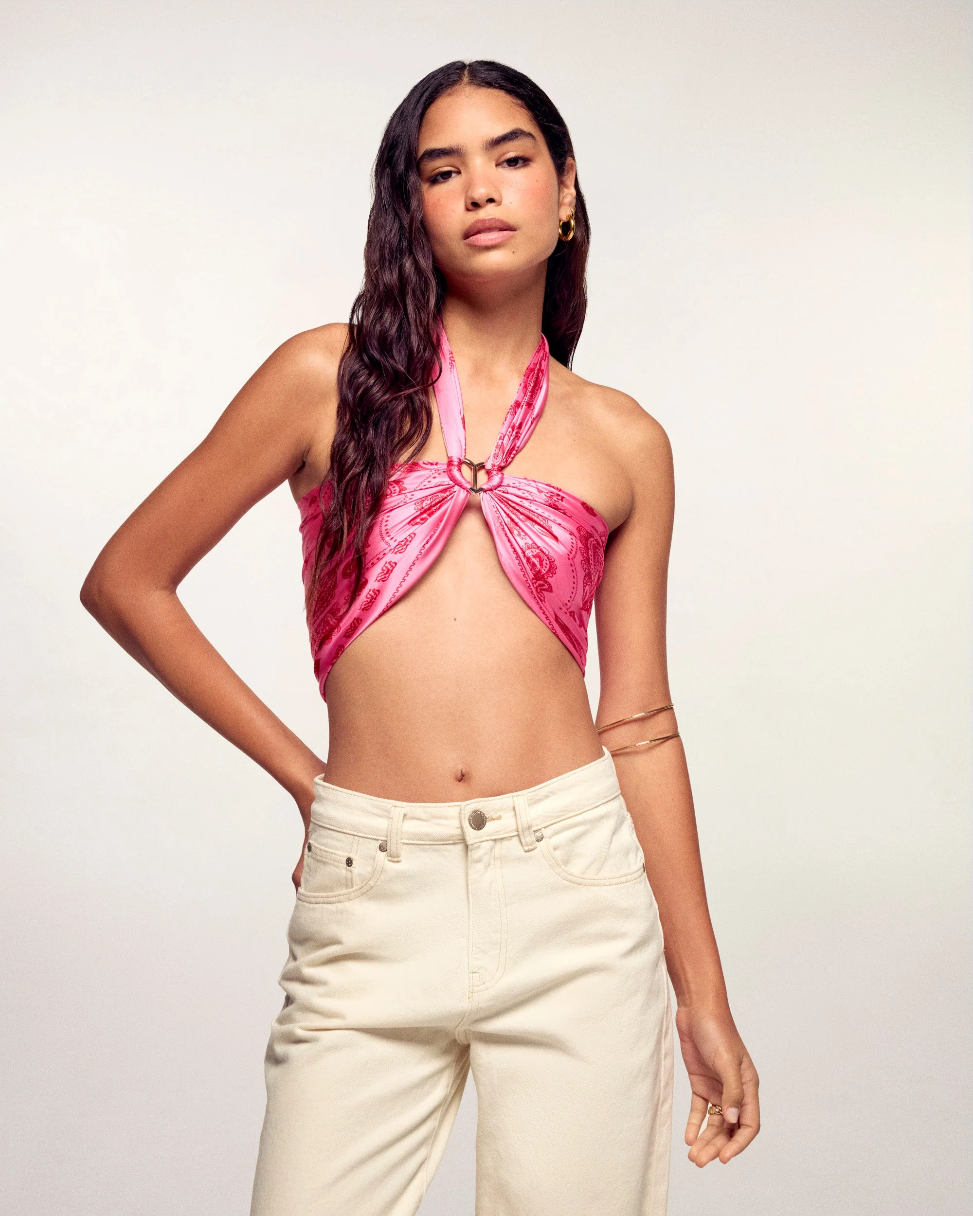 Bandana Print Silk Scarf Heart Ring (S26 / ACCESSOIRES / Forever Pink)