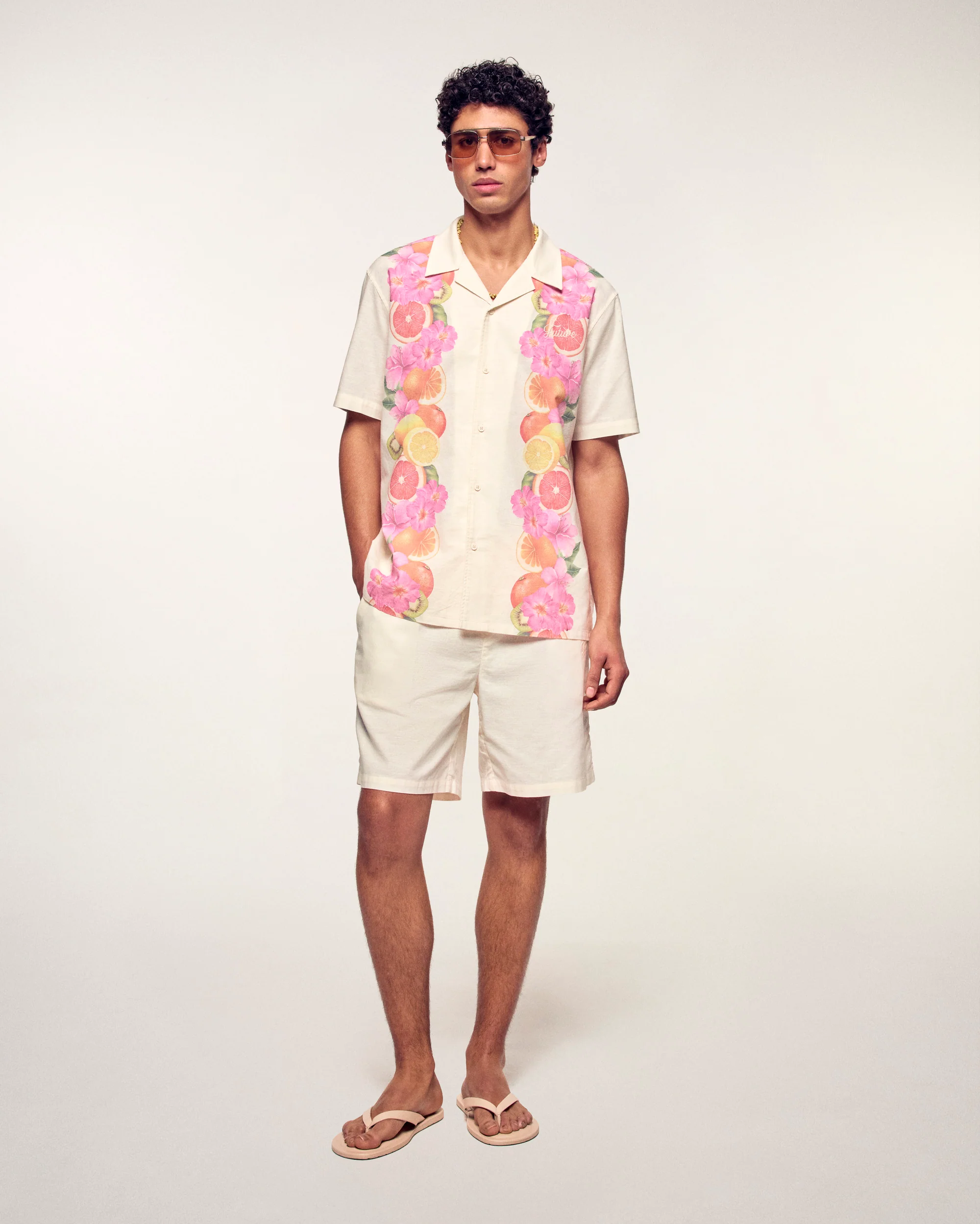 Short Sleeved Frieze Print Shirt (S26 / HOMME / Ecru) - Image 3