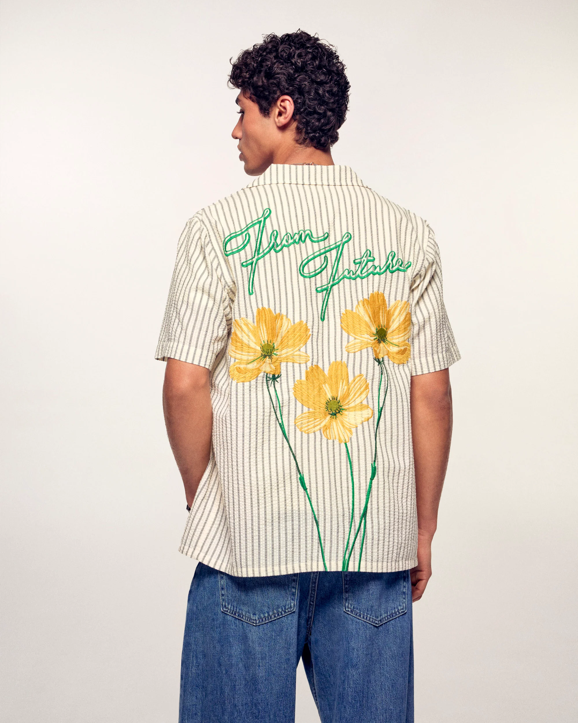 Embroidered Short Sleeve Shirt (S26/ HOMME/ Multi Rayures Ecru)