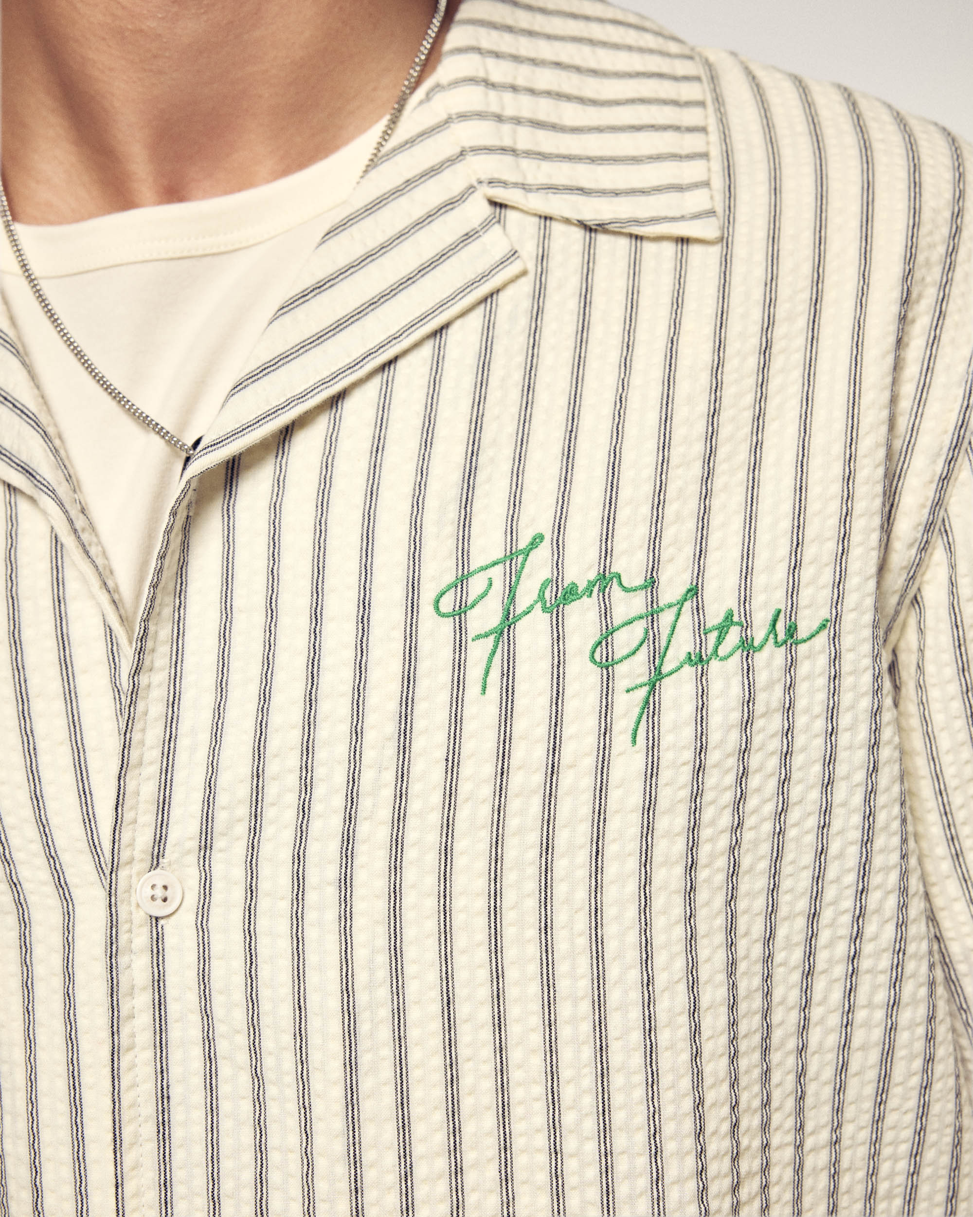 Embroidered Short Sleeve Shirt (S26/ HOMME/ Multi Rayures Ecru) - Image 3