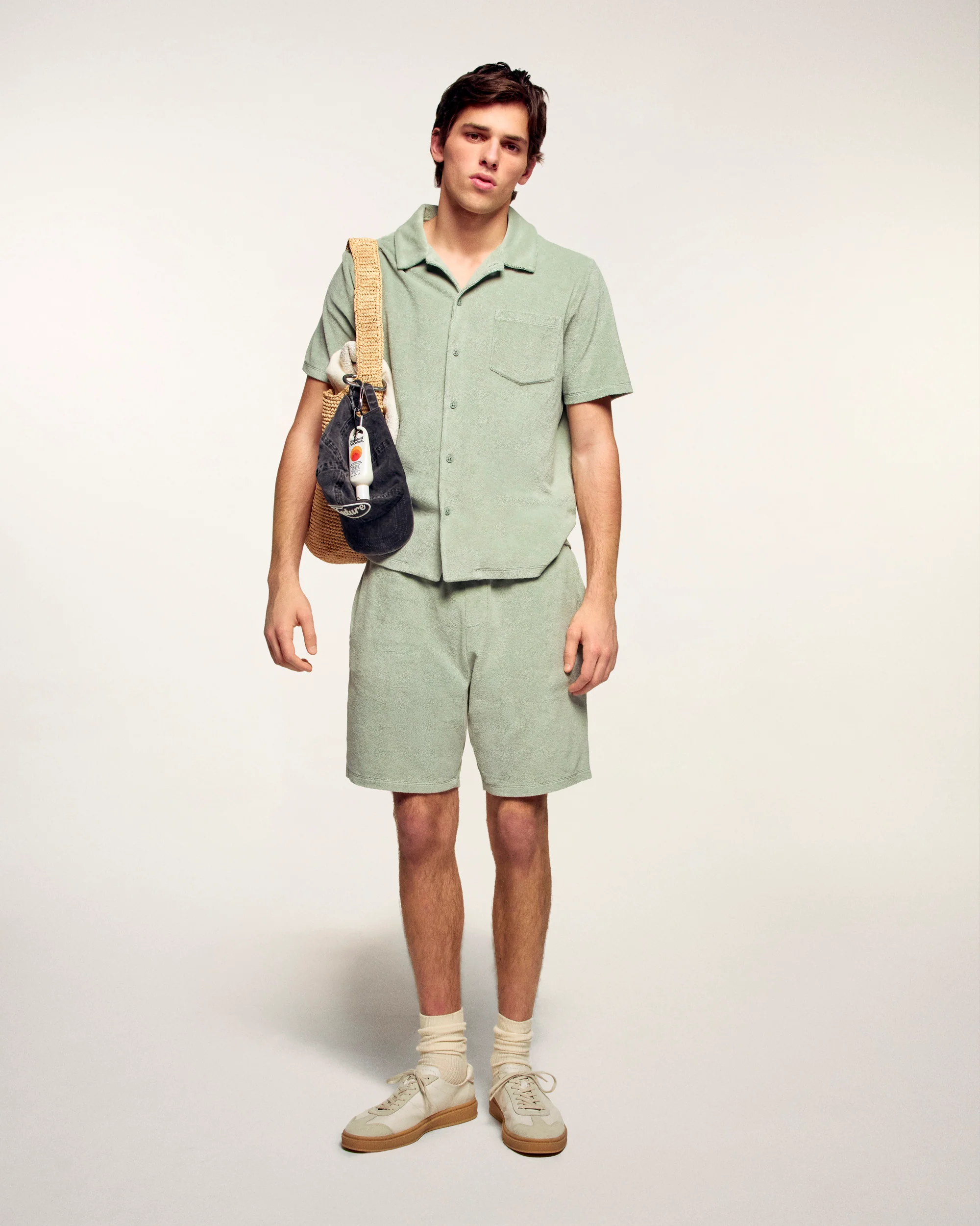 Short Sleeved Terry Cloth Shirt (S26 / HOMME / Sage Green) - Image 3