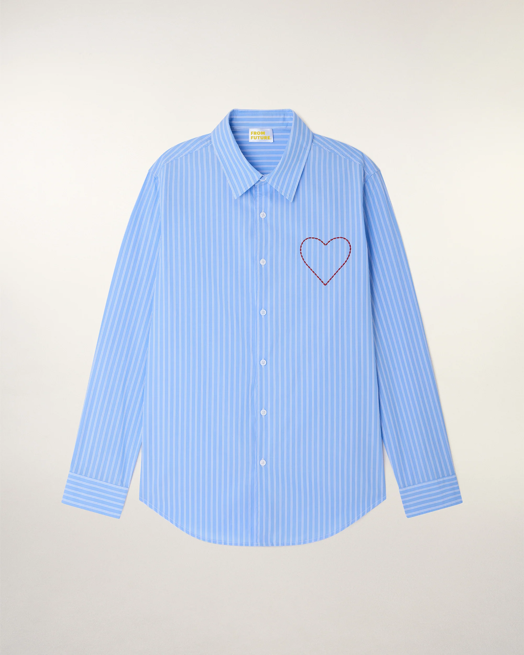 Embroidered Heart Long Sleeve Shirt (S26 / HOMME / Bleu Moyen Raye) - Image 6