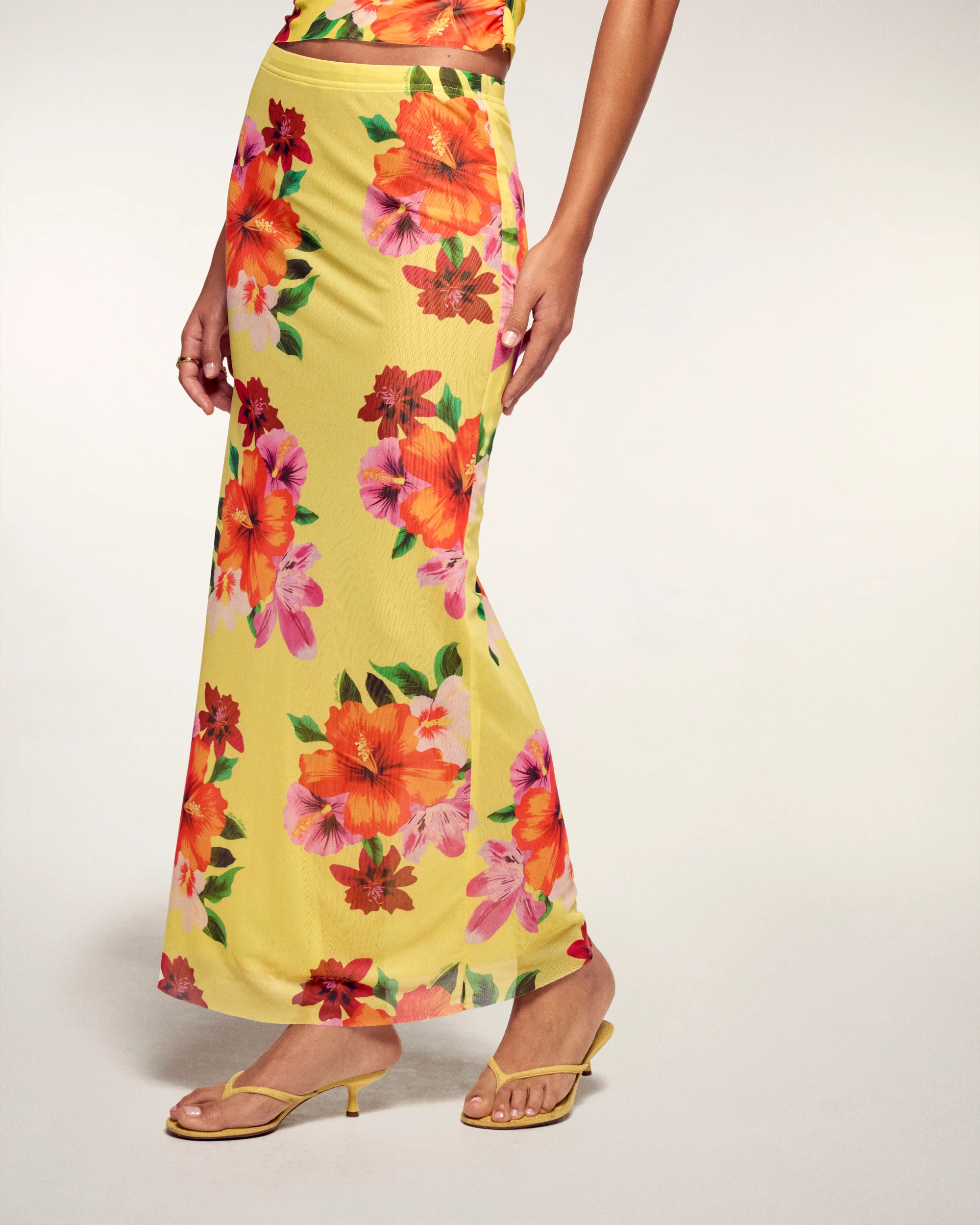 Mid-length Flower Print Skirt (S26 / FEMME / YELLOW FLOWER ISLAND)