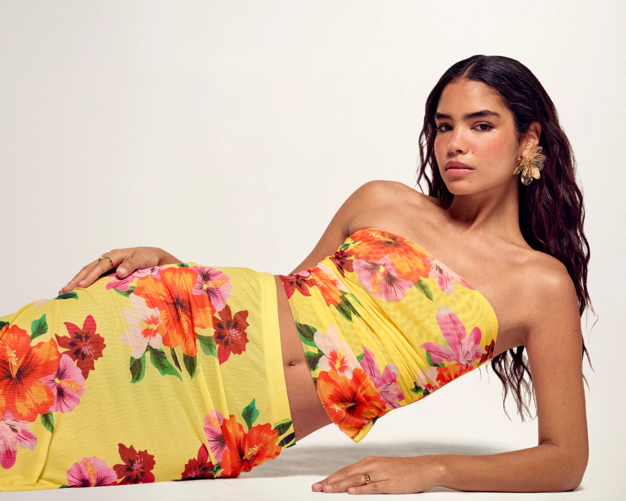 Mid-length Flower Print Skirt (S26 / FEMME / YELLOW FLOWER ISLAND) - Image 2