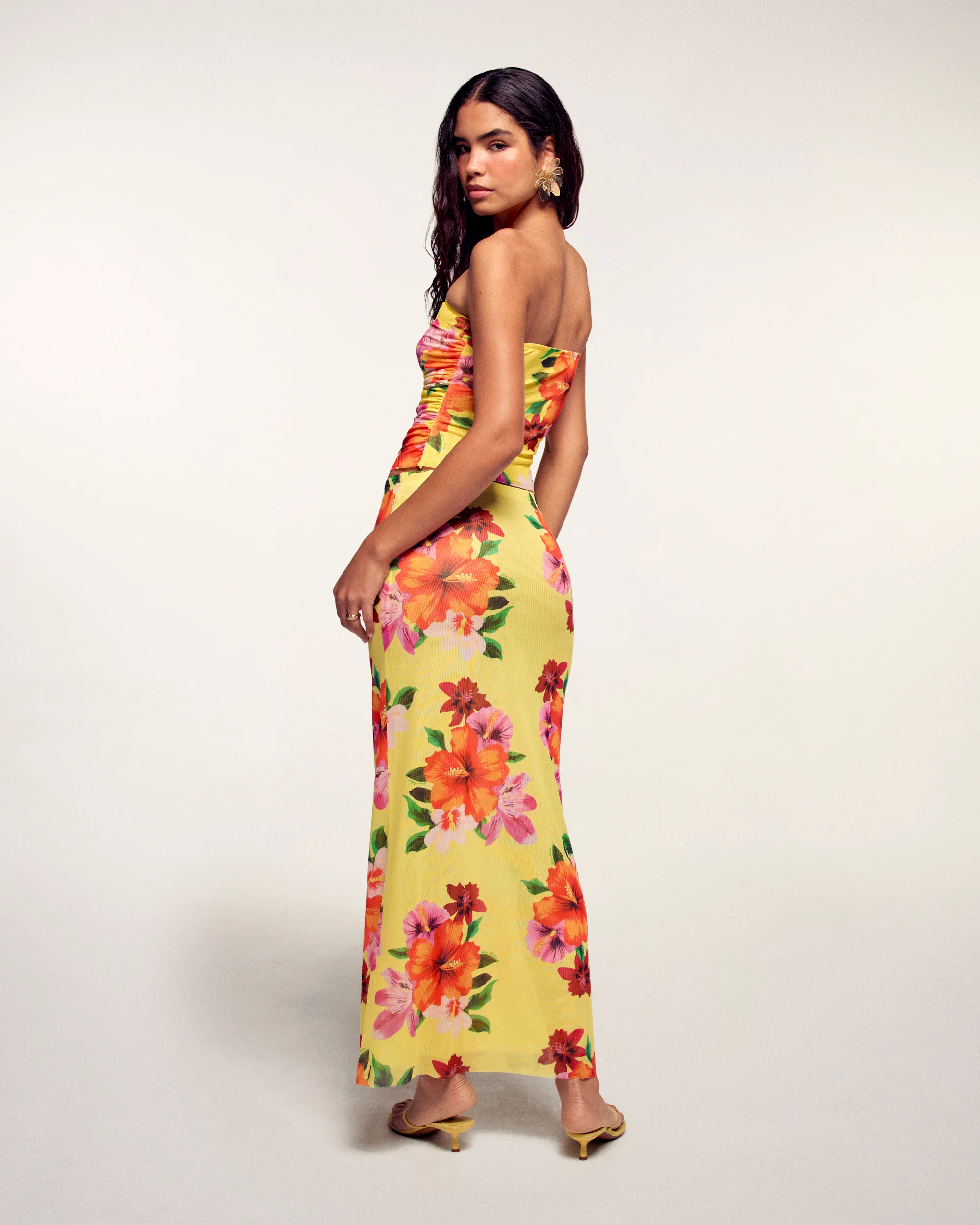 Mid-length Flower Print Skirt (S26 / FEMME / YELLOW FLOWER ISLAND) - Image 3
