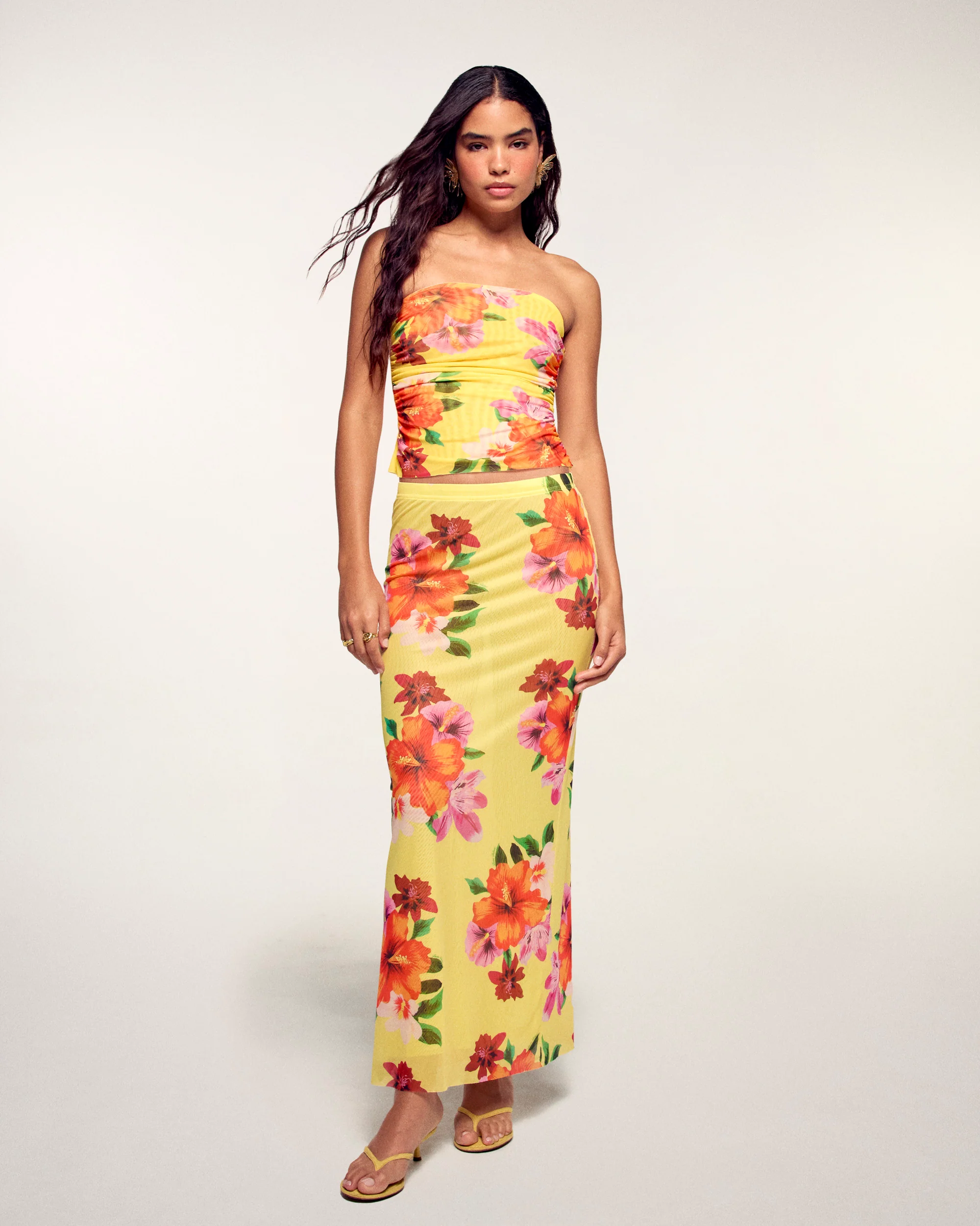 Mid-length Flower Print Skirt (S26 / FEMME / YELLOW FLOWER ISLAND) - Image 5