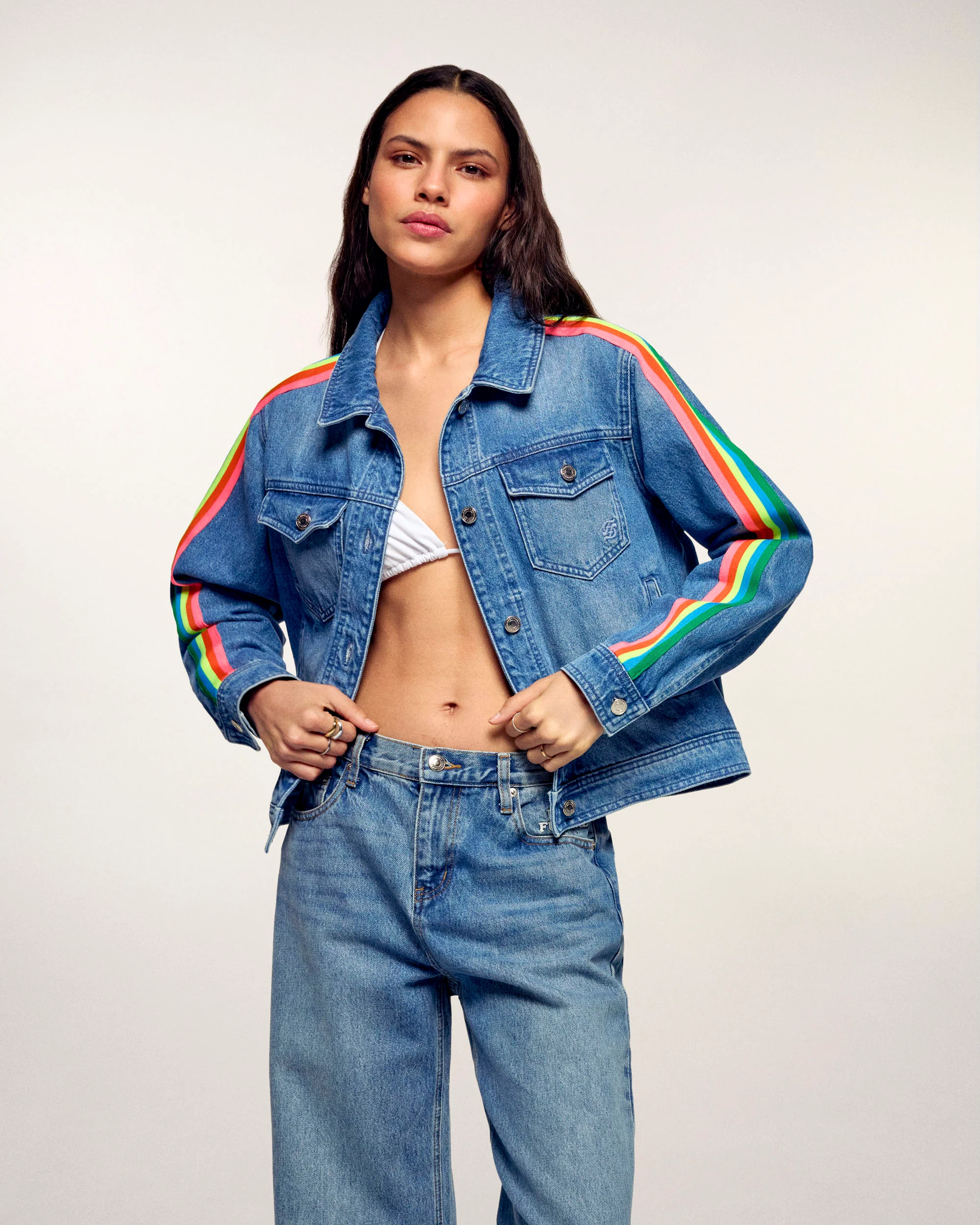 Multicolored Striped Jacket (S26/ FEMME/ Gris Chiné Clair)