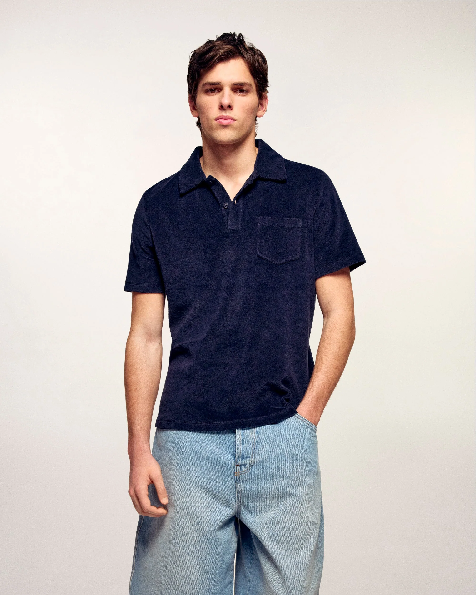 Short Sleeved Terry Cloth Polo Shirt (S26 / HOMME / Navy)