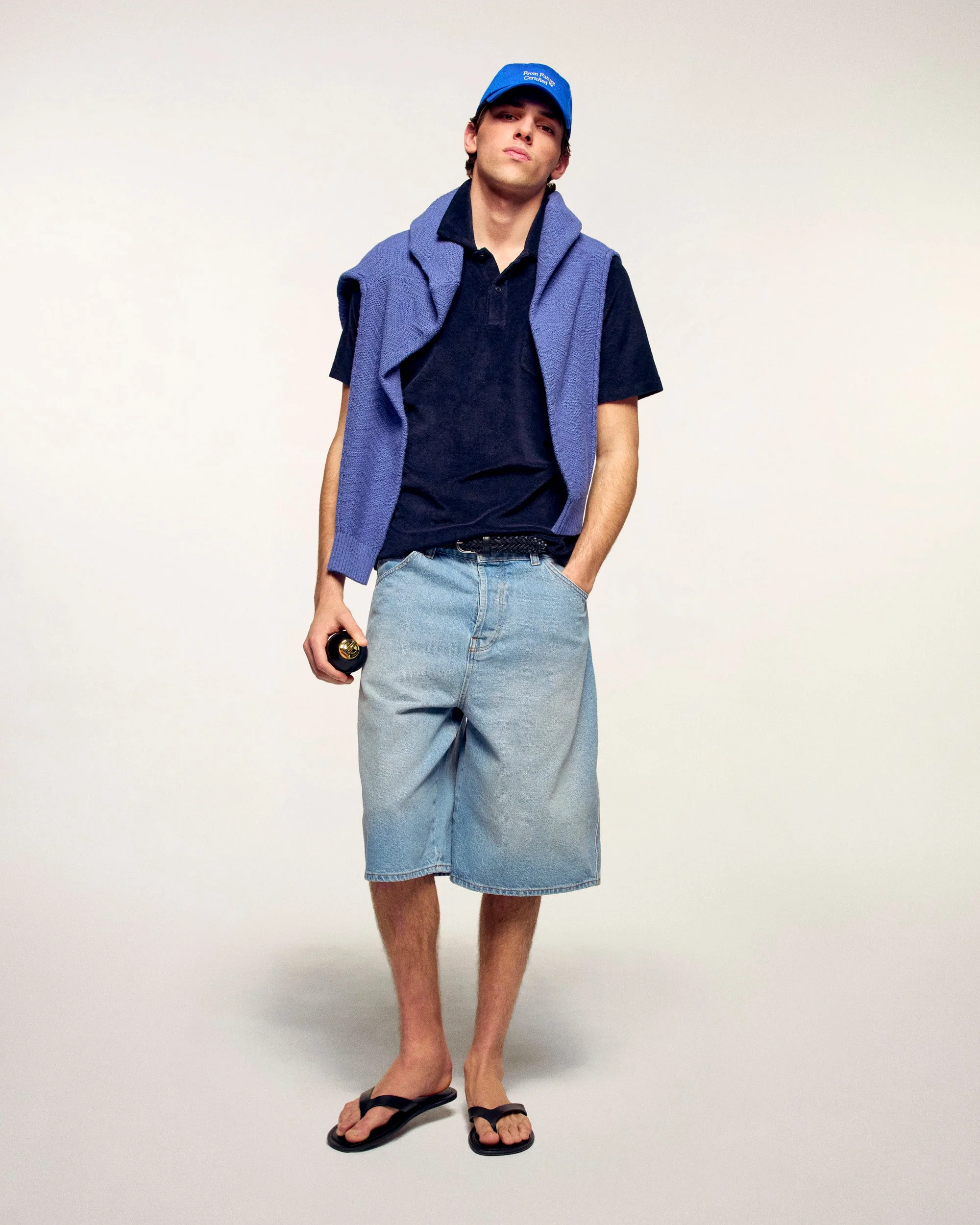 Short Sleeved Terry Cloth Polo Shirt (S26 / HOMME / Navy) - Image 3