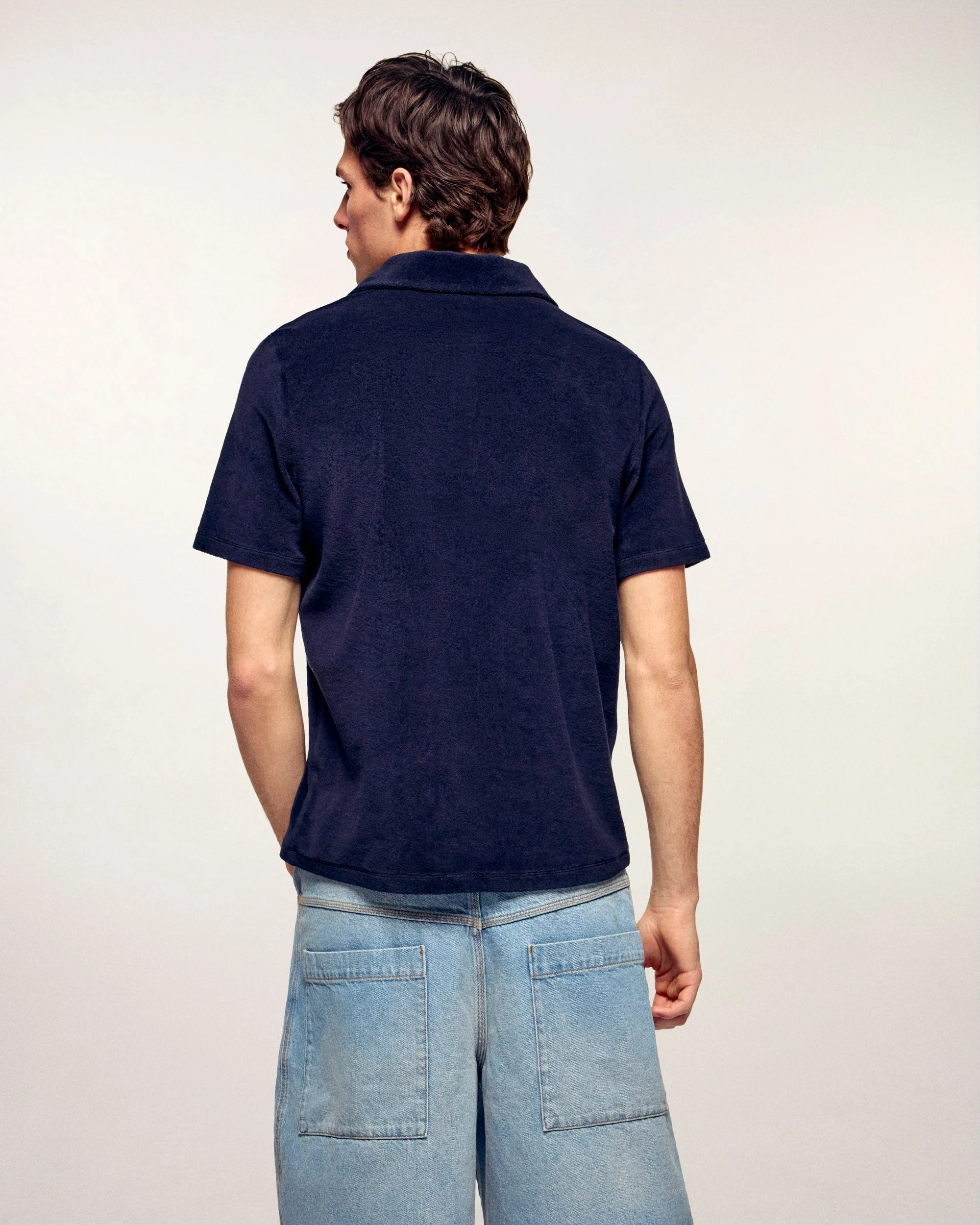 Short Sleeved Terry Cloth Polo Shirt (S26 / HOMME / Navy) - Image 4