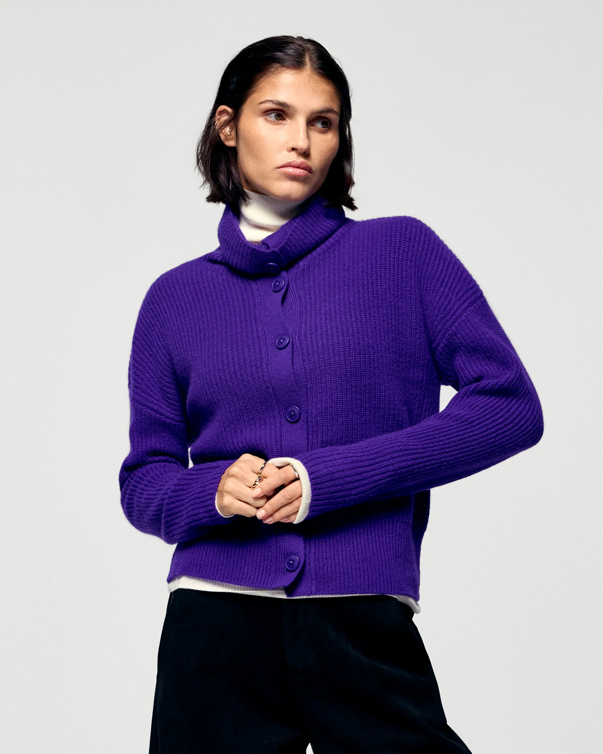 Ribbed Cardigan Sweater (H25 / FEMME / Velvet Purple)