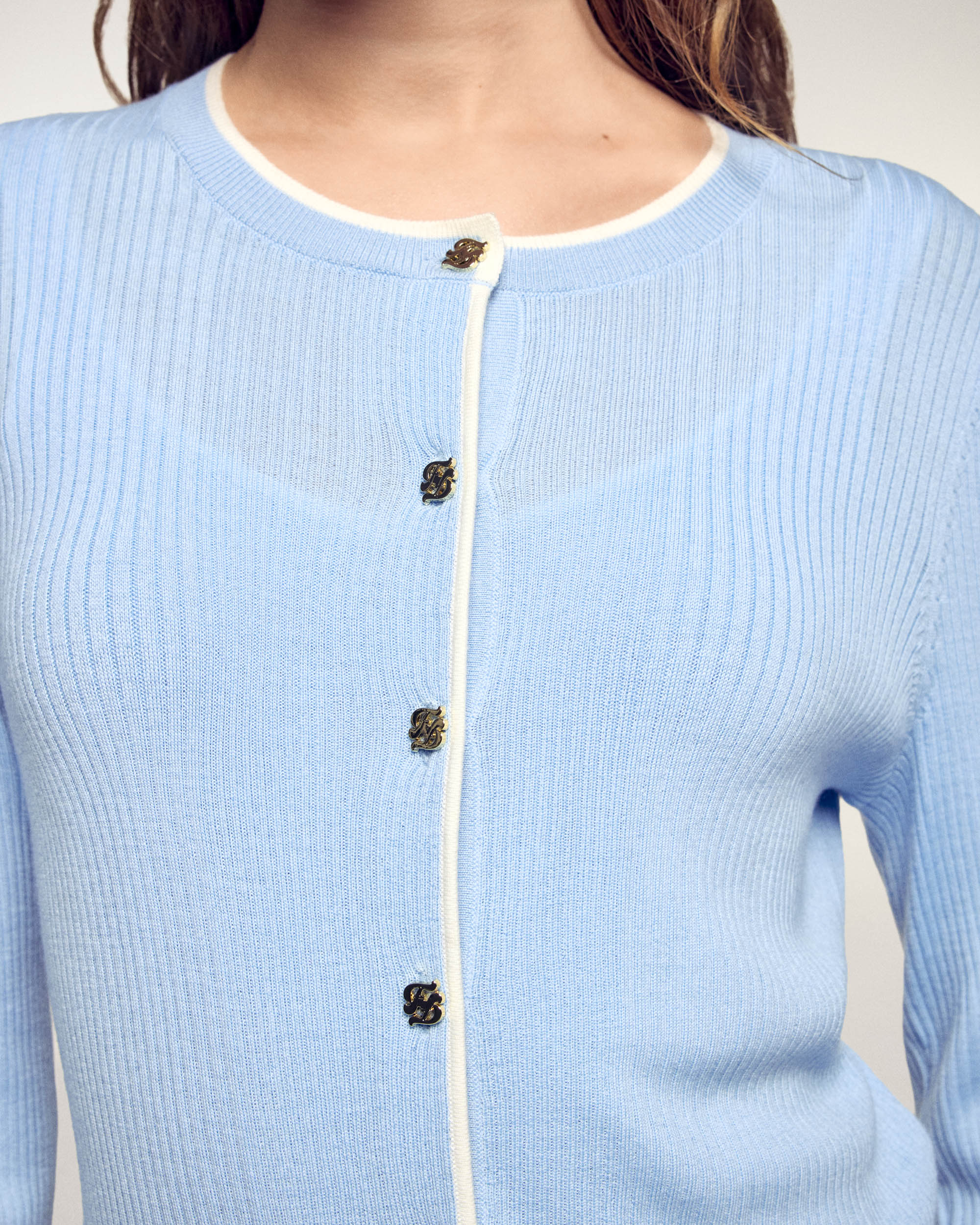 FF Gold Plate Button Cardigan (S26 / FEMME / Baby Blue) - Image 2