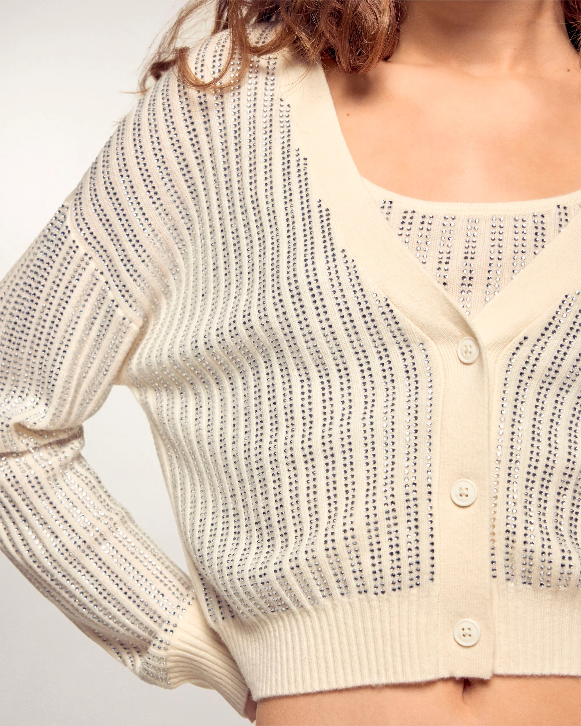 Rhinestone Cardigan (S26 / FEMME / Ecru) - Image 2