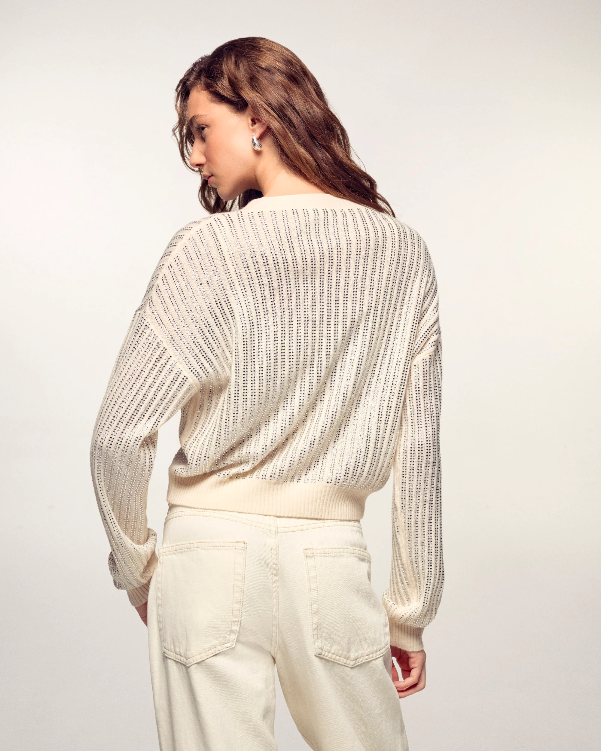 Rhinestone Cardigan (S26 / FEMME / Ecru) - Image 4