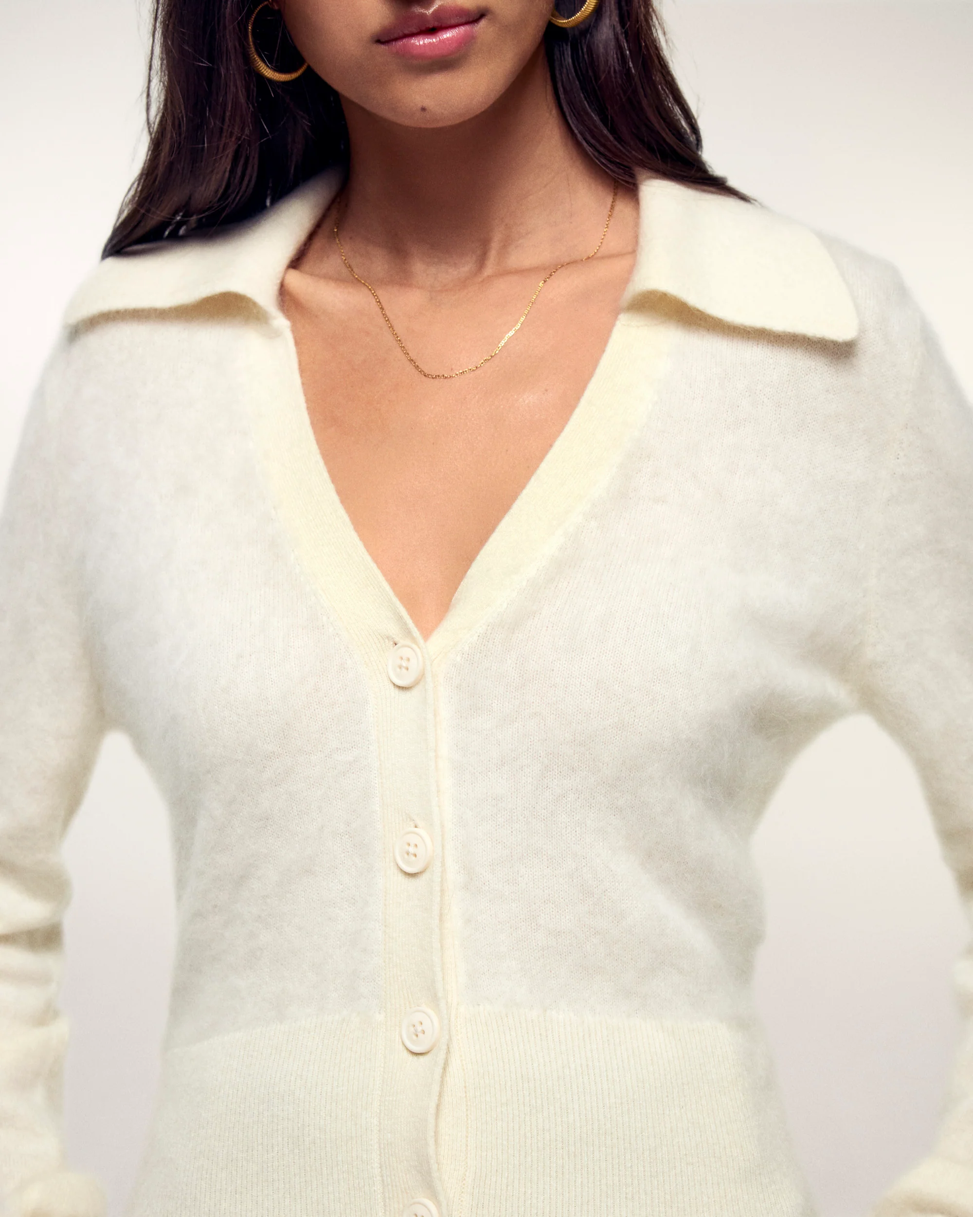 Brushed Cashmere Ribbed Cardigan with Embroidered Logo (S26 / FEMME / Ecru) - Image 2