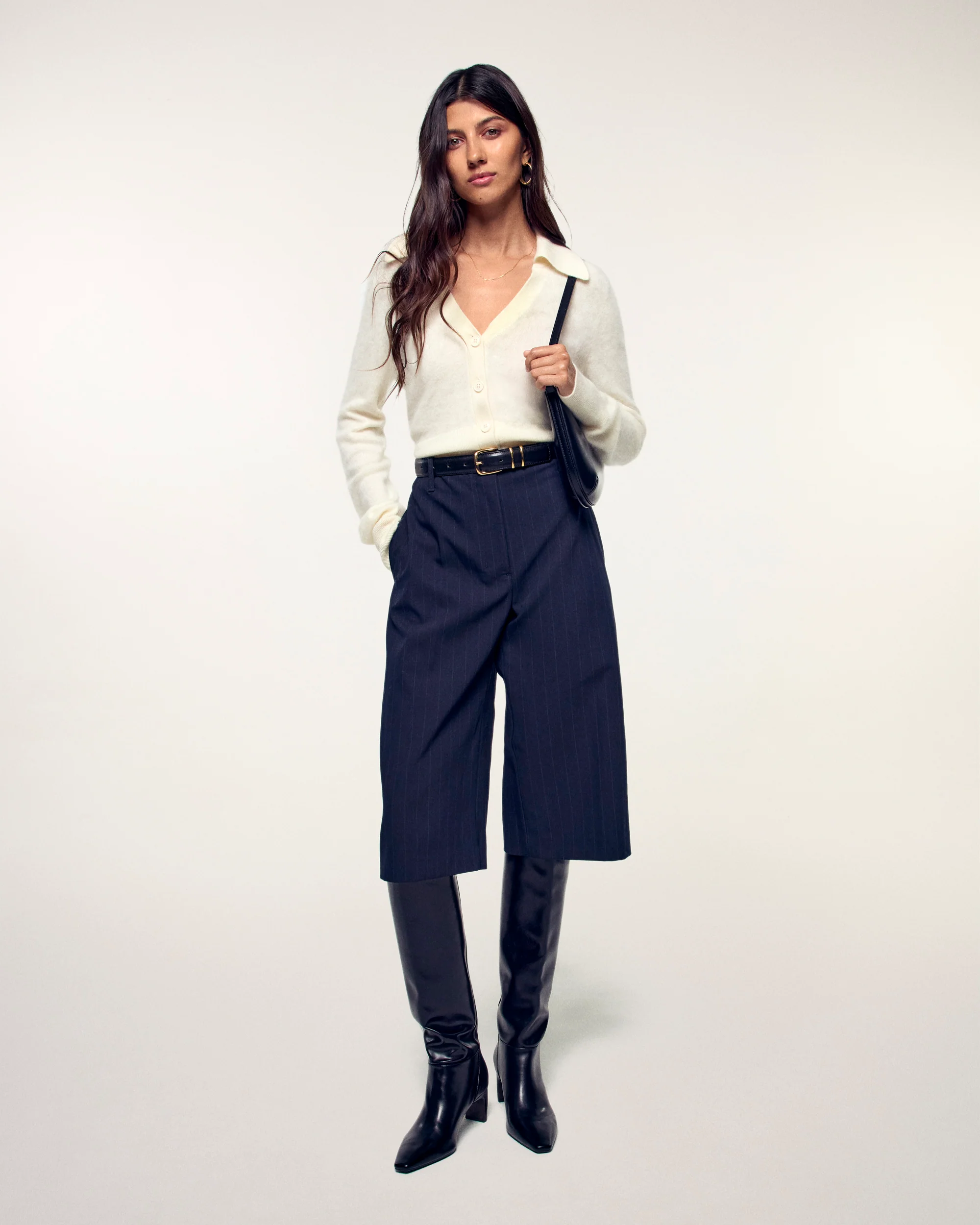 Brushed Cashmere Ribbed Cardigan with Embroidered Logo (S26 / FEMME / Ecru) - Image 3