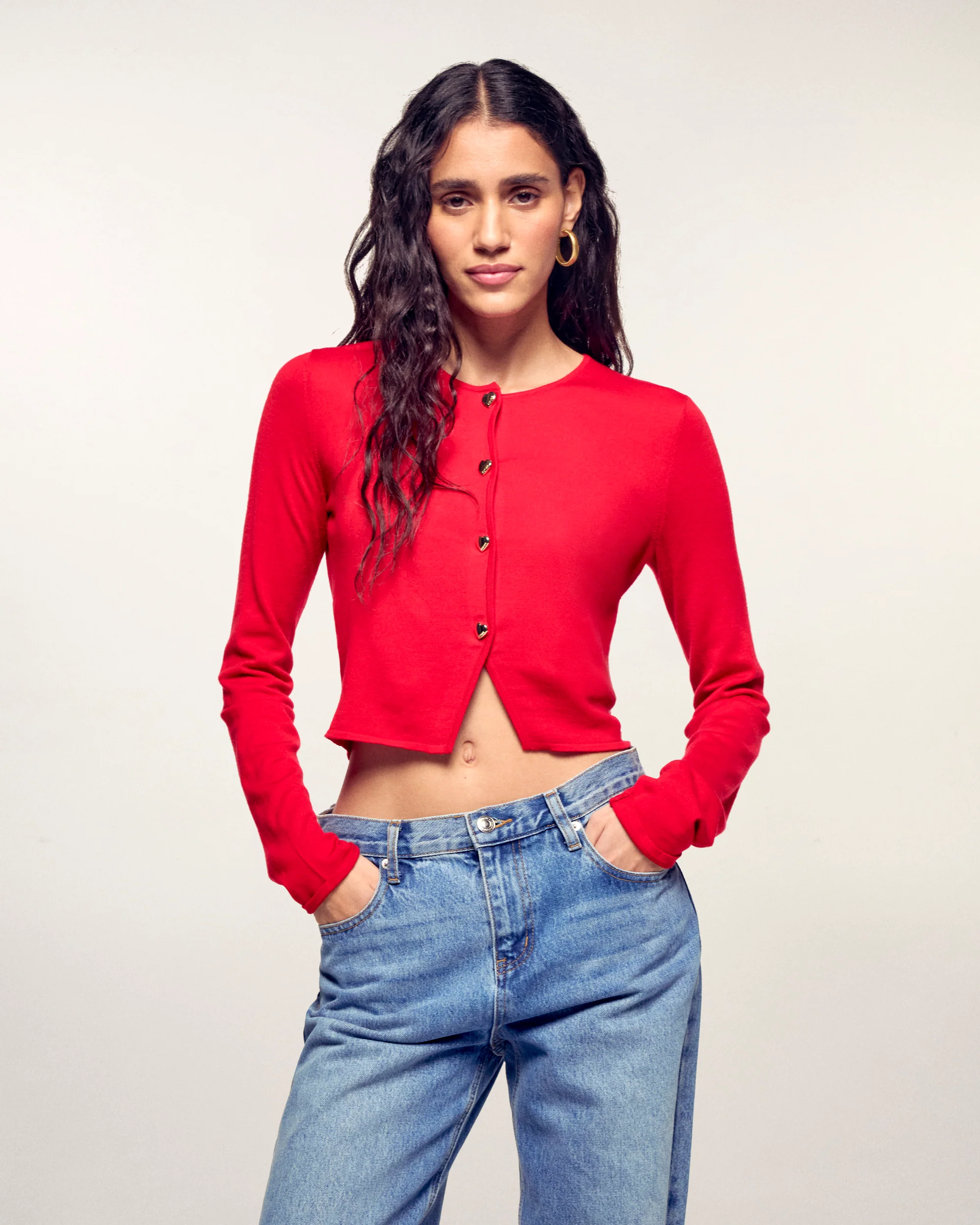 Heart Button Cardigan (S26 / FEMME / Hot Red / RWS)