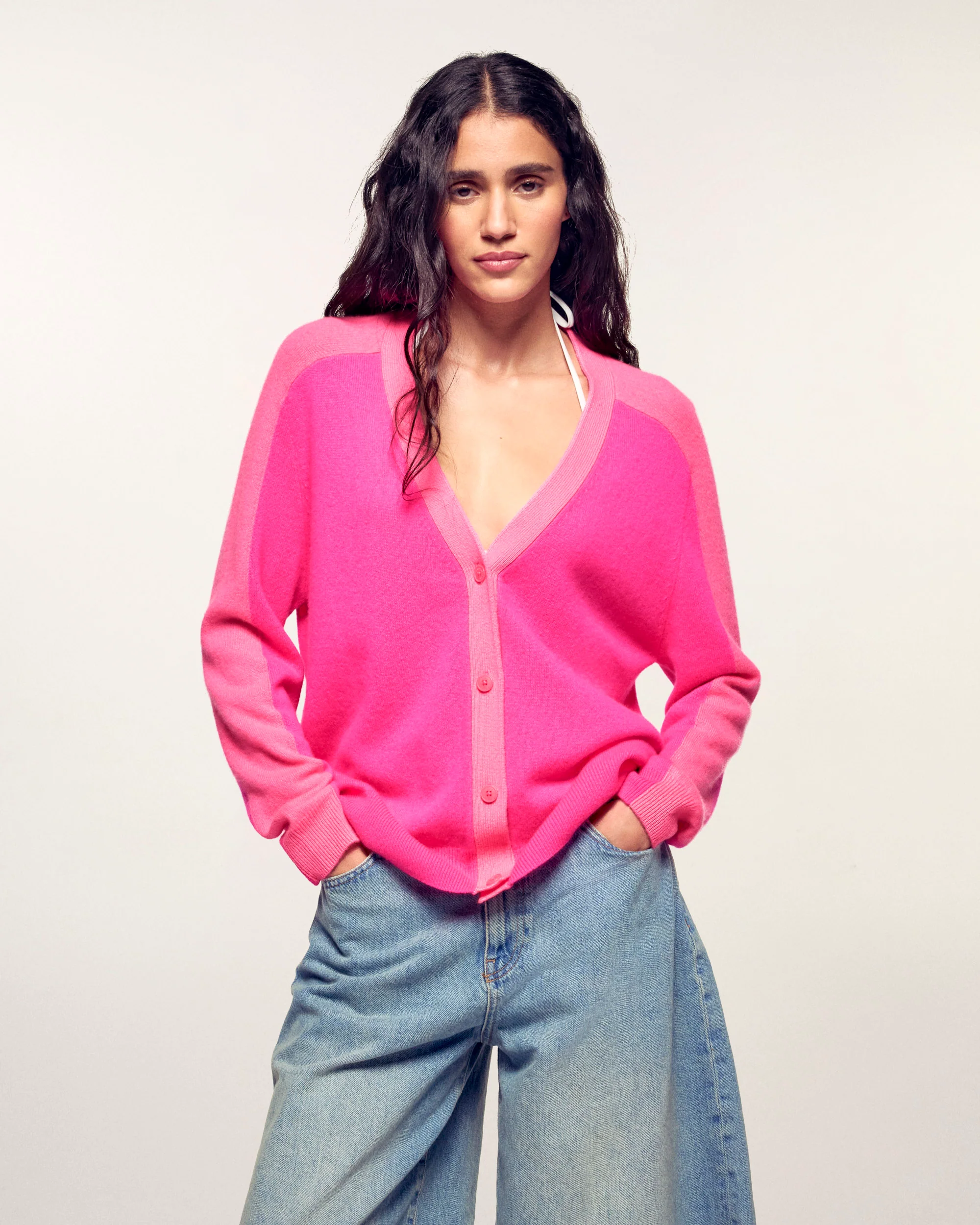 Striped Cashmere Cardigan (S26 / FEMME / Love Pink)