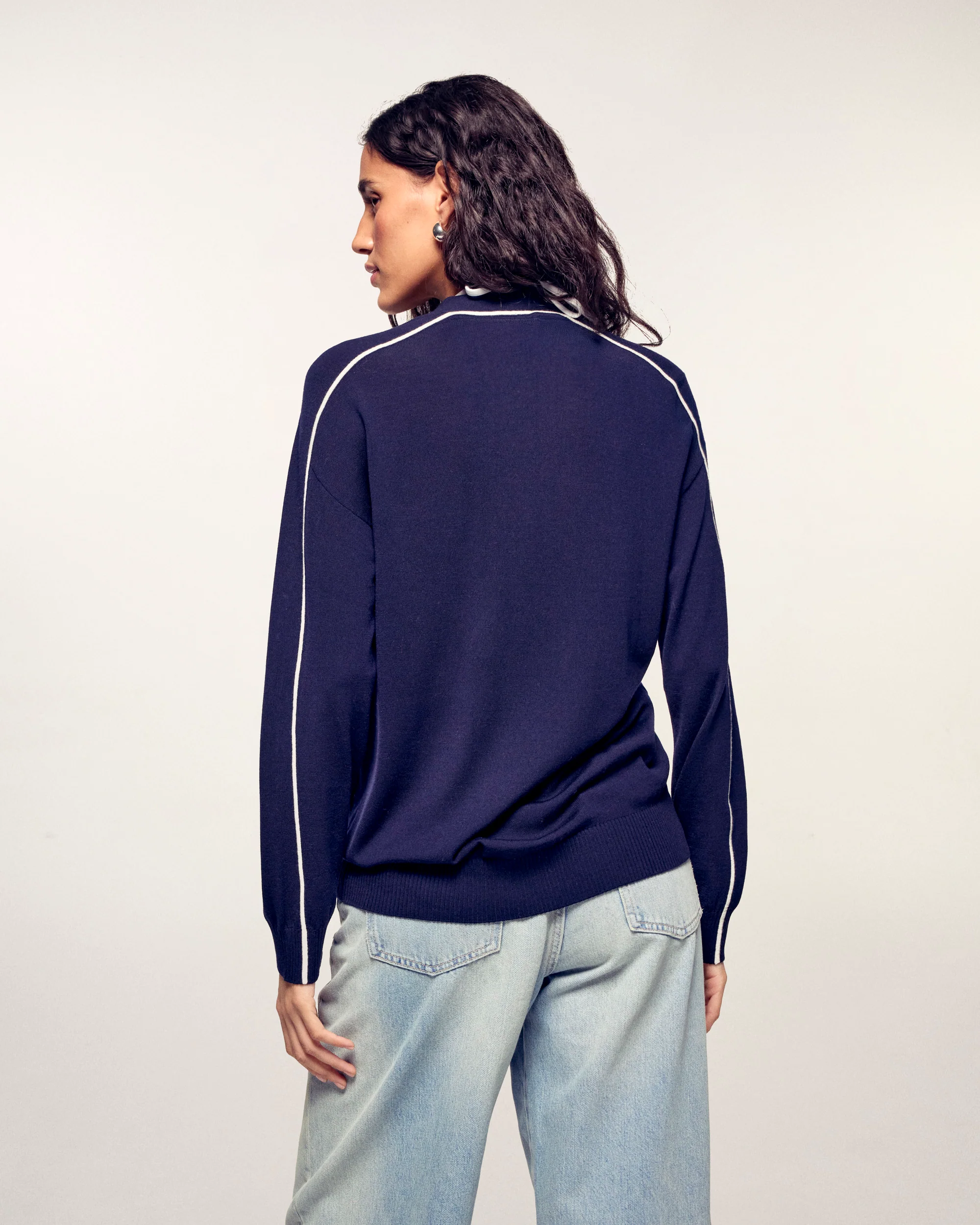 Contrast Trim Merino Cardigan (S26 / FEMME / Navy / RWS) - Image 4