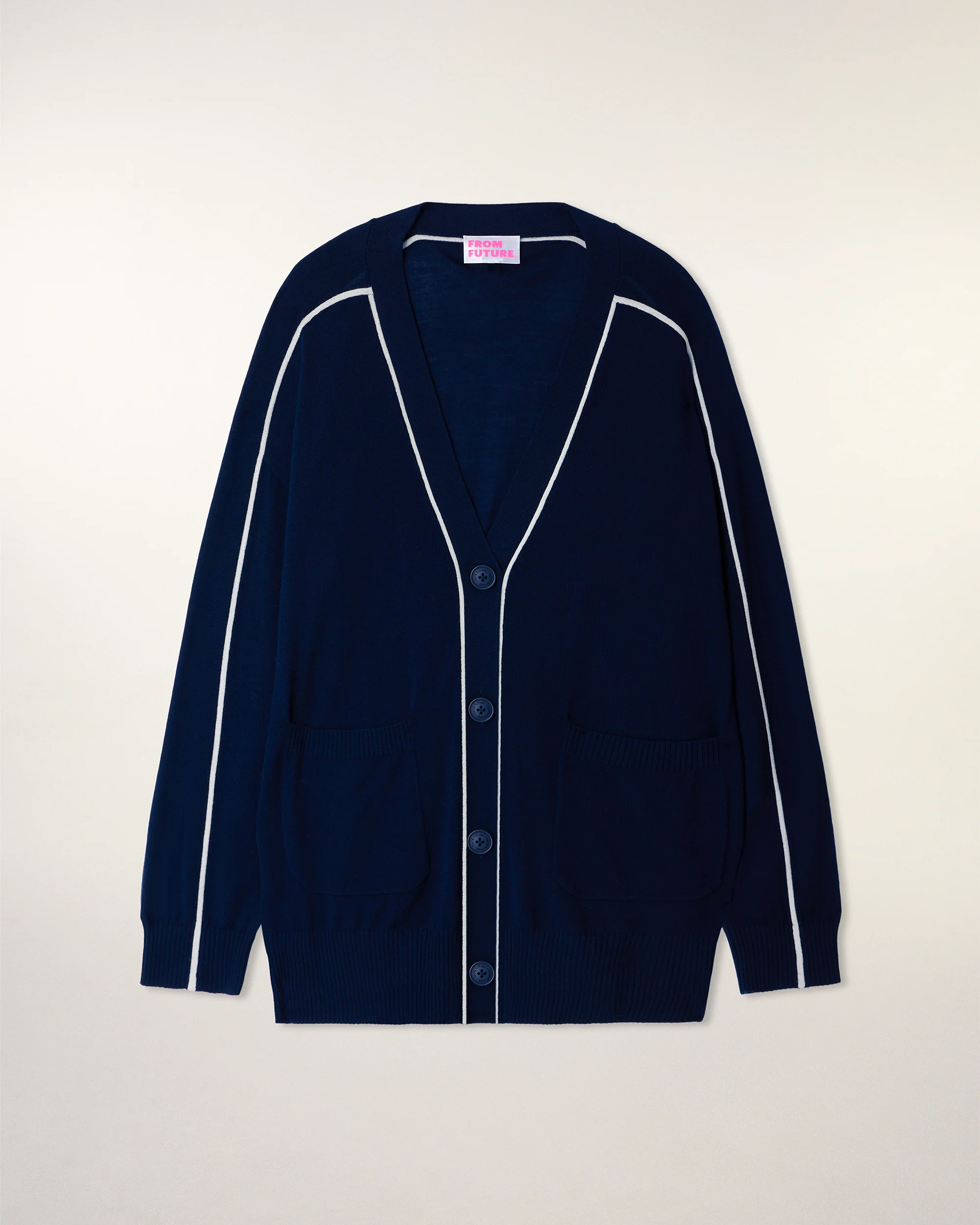 Contrast Trim Merino Cardigan (S26 / FEMME / Navy / RWS) - Image 6