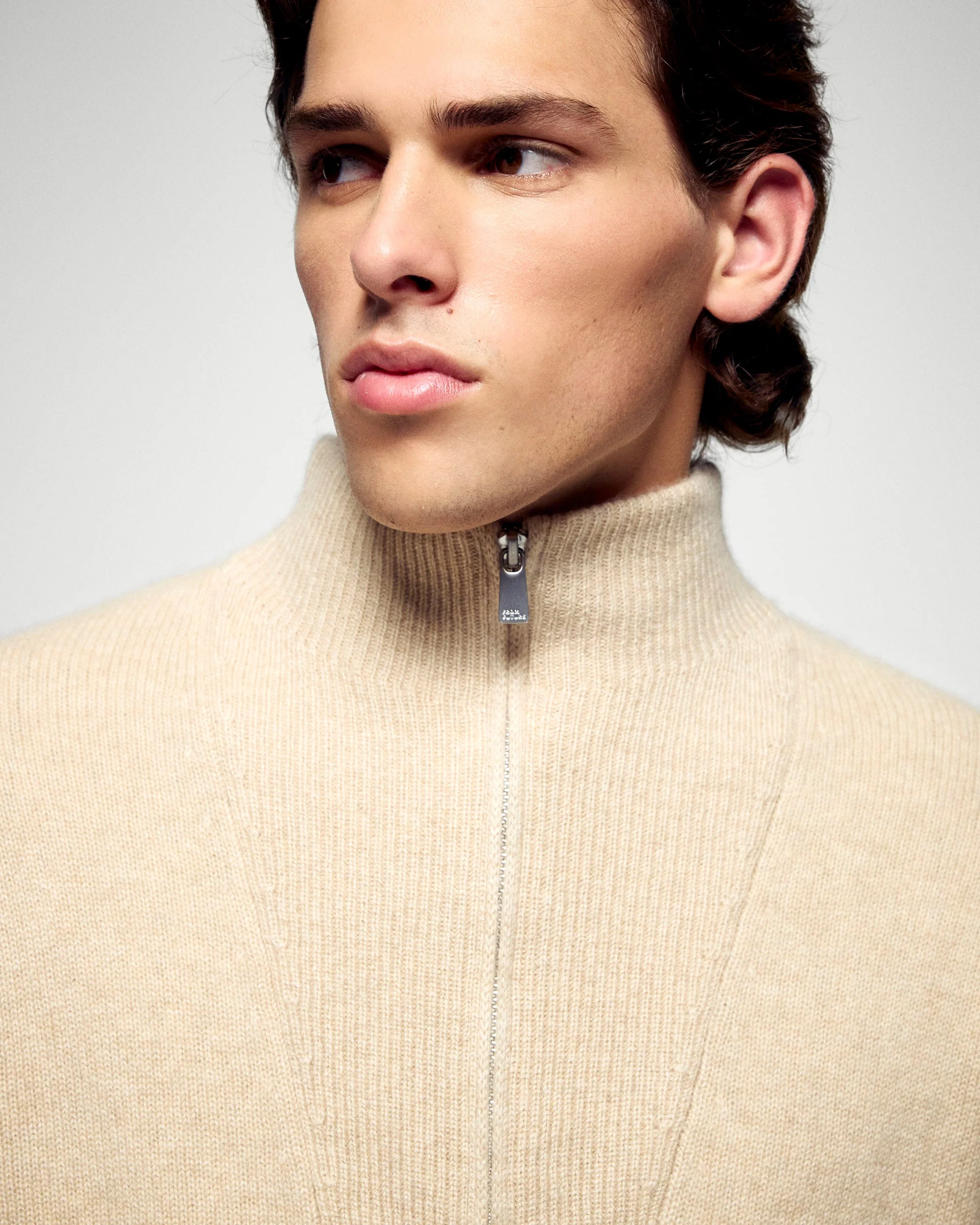 Quarter Zip Neck Sweater (H25 / HOMME / Heather Beige) - Image 2