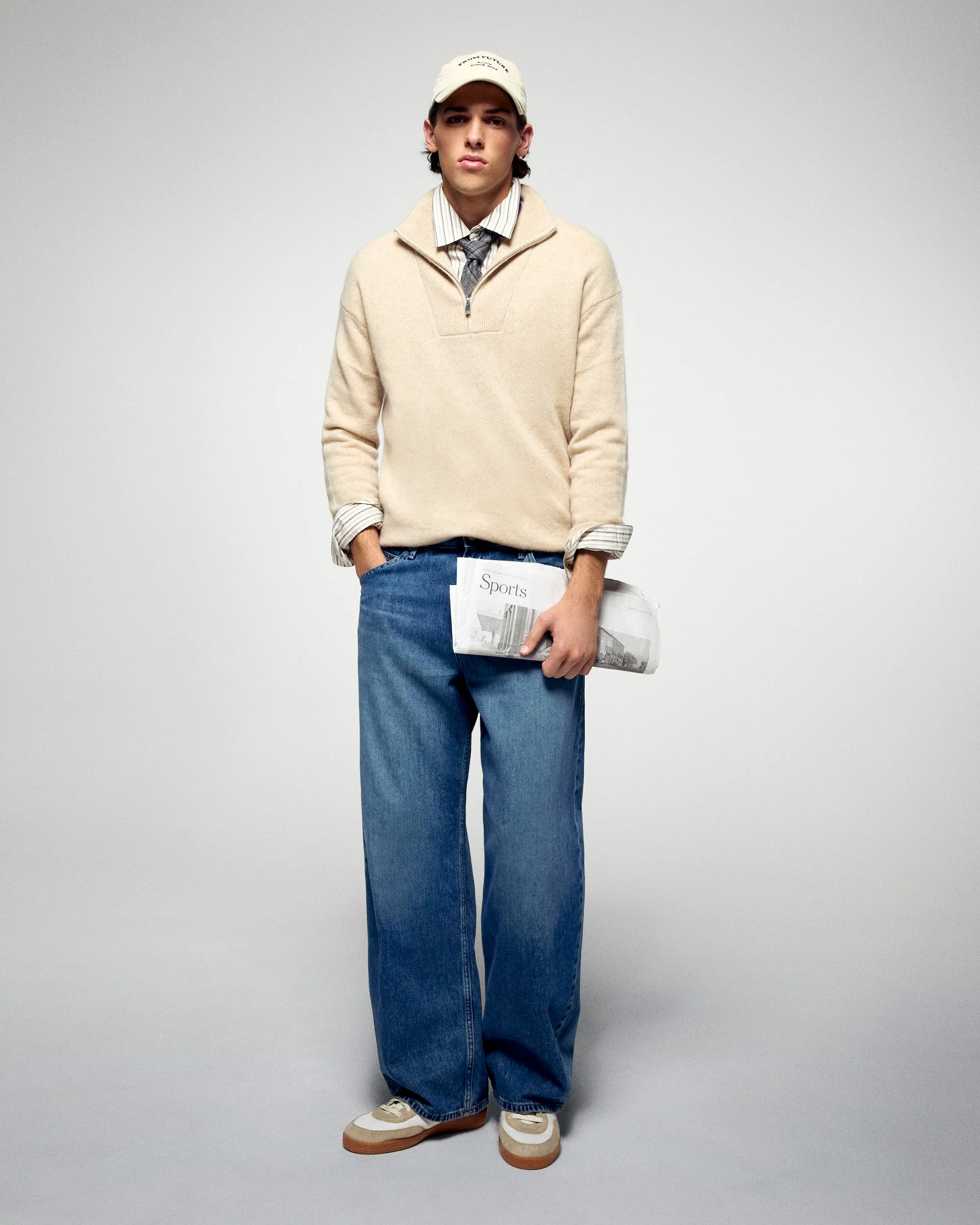 Quarter Zip Neck Sweater (H25 / HOMME / Heather Beige) - Image 3