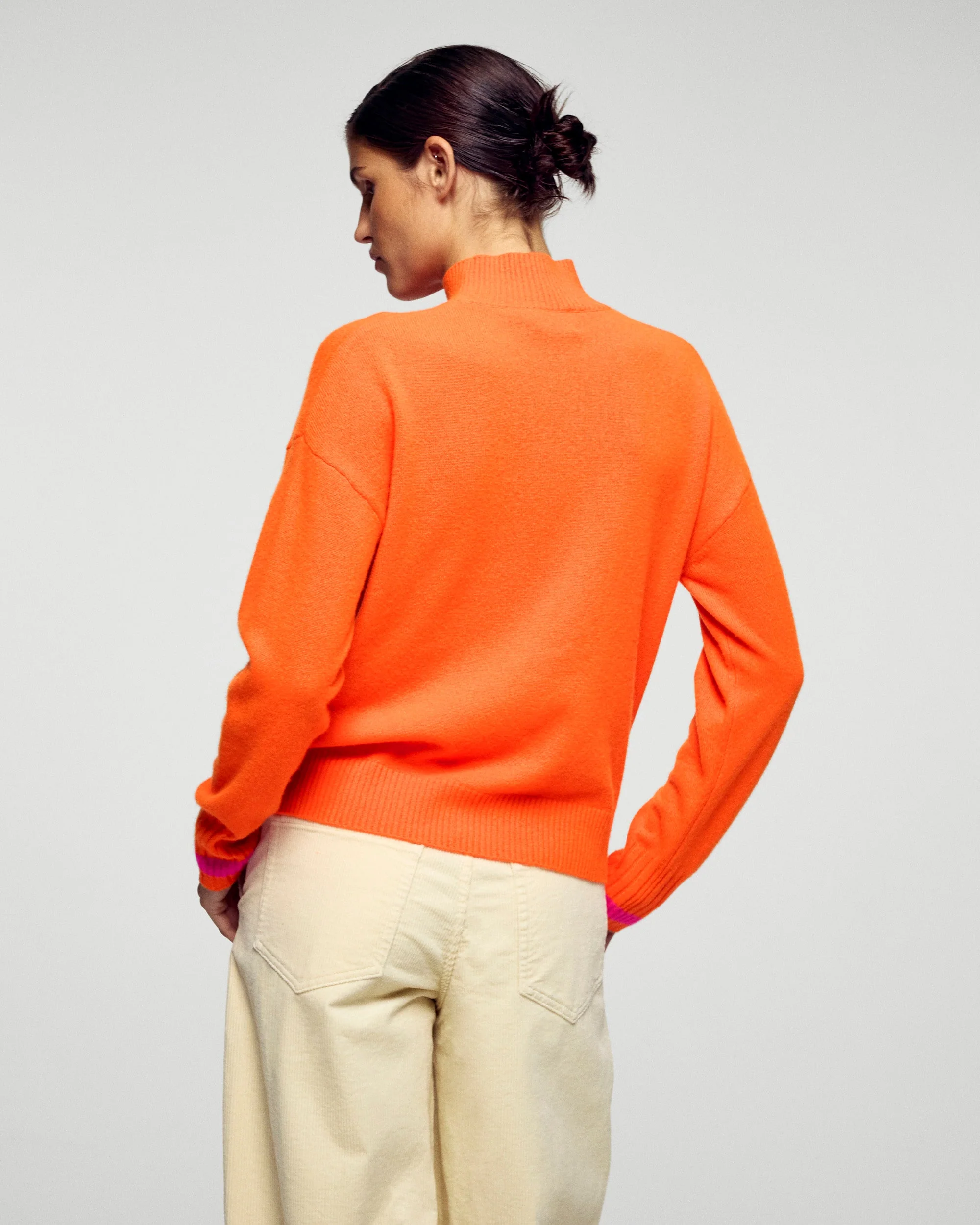Mock Neck Sweater with Stripes (H25 / FEMME / Golden Orange) - Image 3