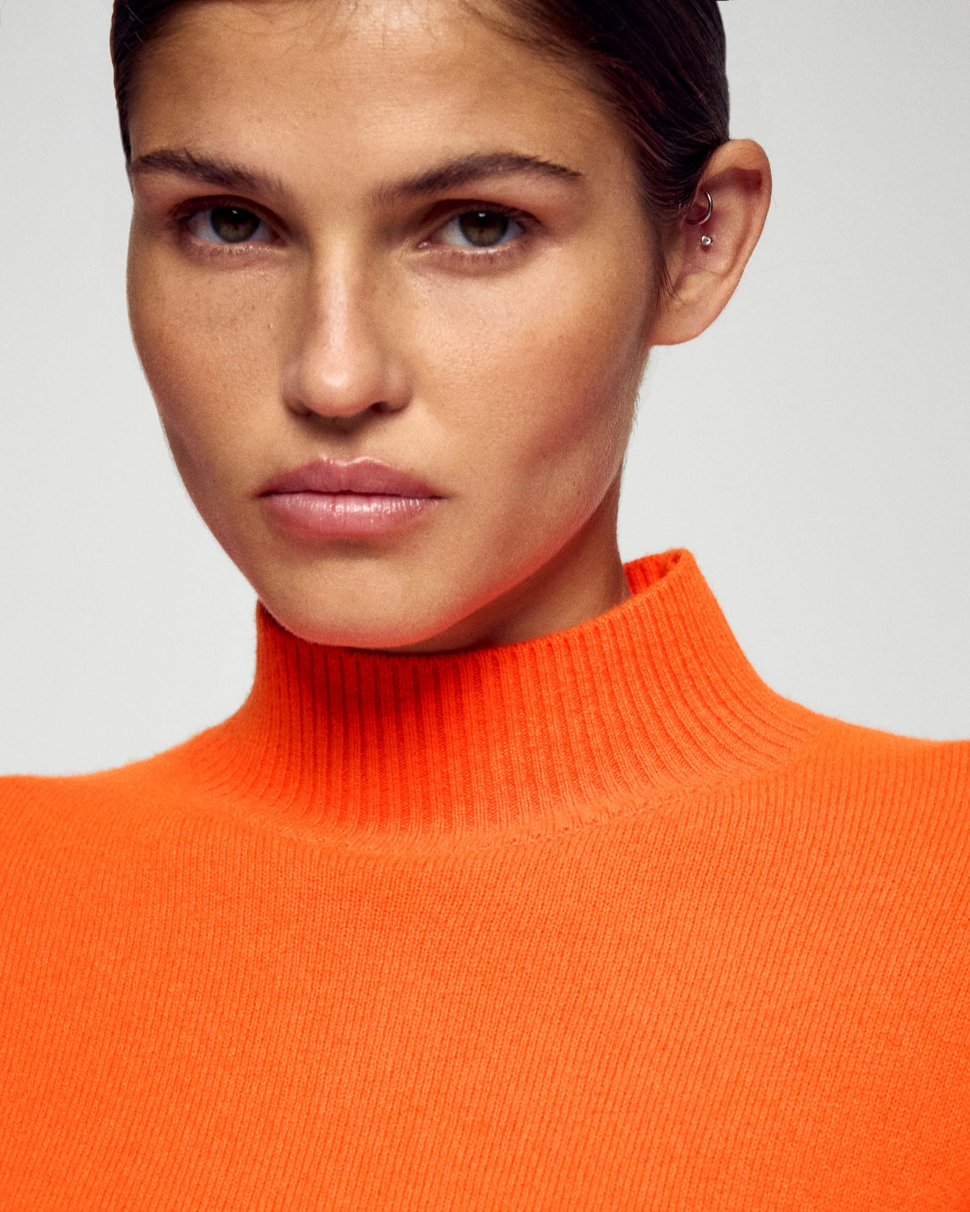 Mock Neck Sweater with Stripes (H25 / FEMME / Golden Orange) - Image 4