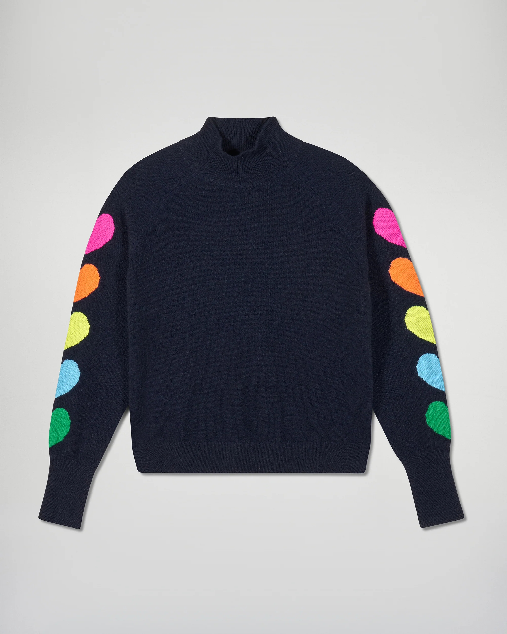 Mock Neck Sweater Multicolored Hearts (H25 / WOMEN / Navy) - Image 5