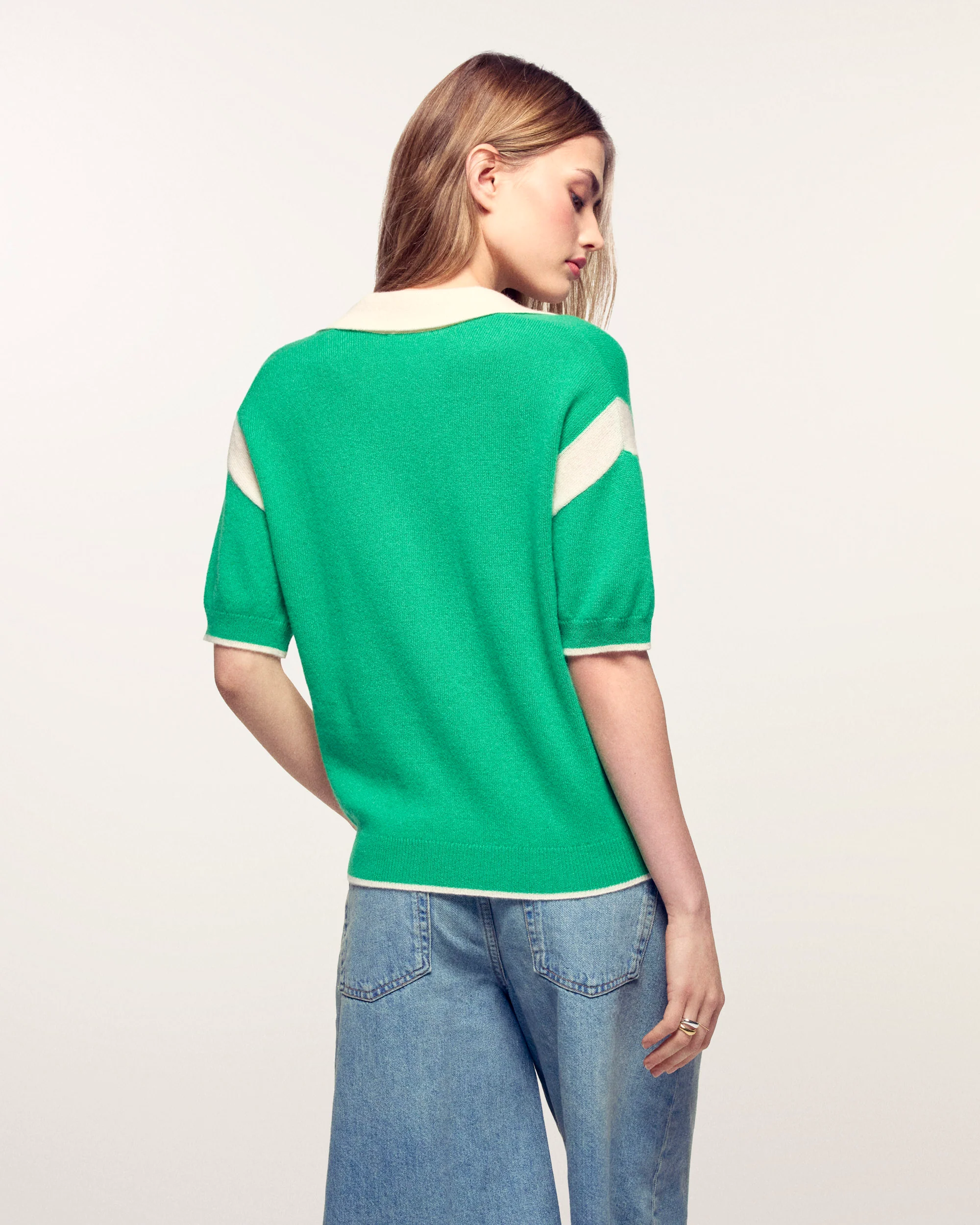 Embroidered Short Sleeve Polo Sweater (S26/ FEMME/ Garden Party Green) - Image 3