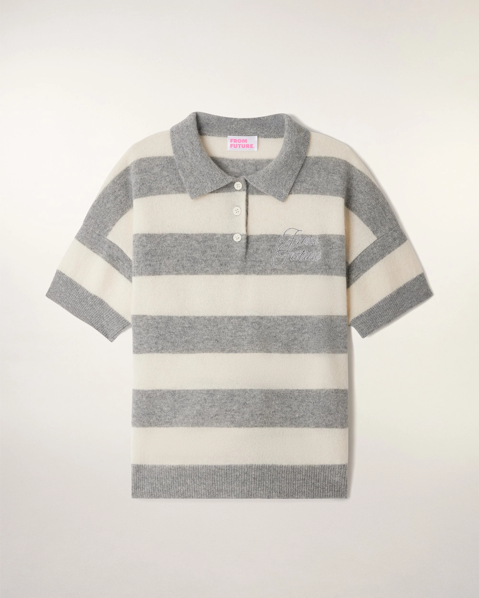 Striped Short-Sleeved Polo Sweater (S26 / FEMME / Gris Chiné Foncé) - Image 5