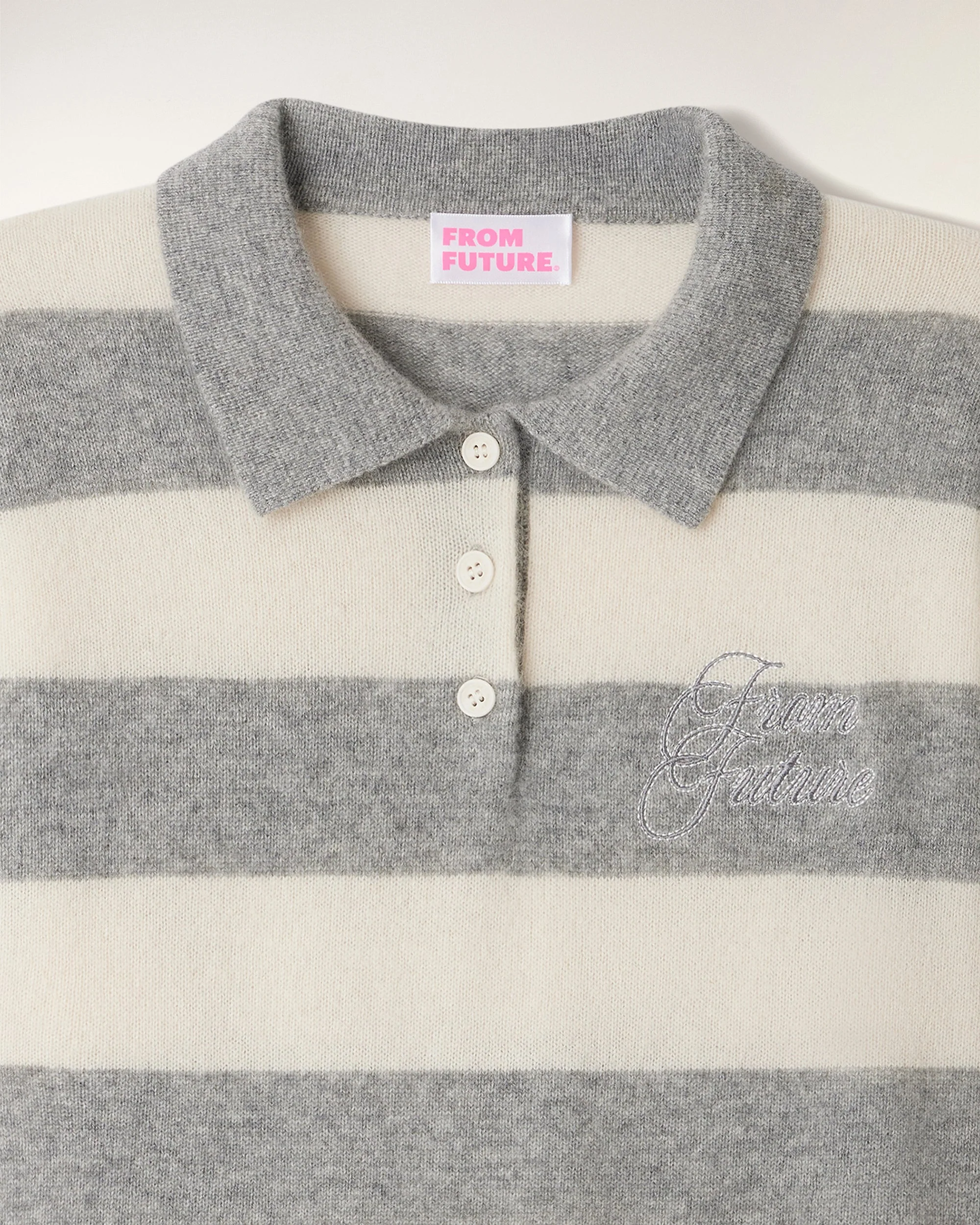 Striped Short-Sleeved Polo Sweater (S26 / FEMME / Gris Chiné Foncé) - Image 6