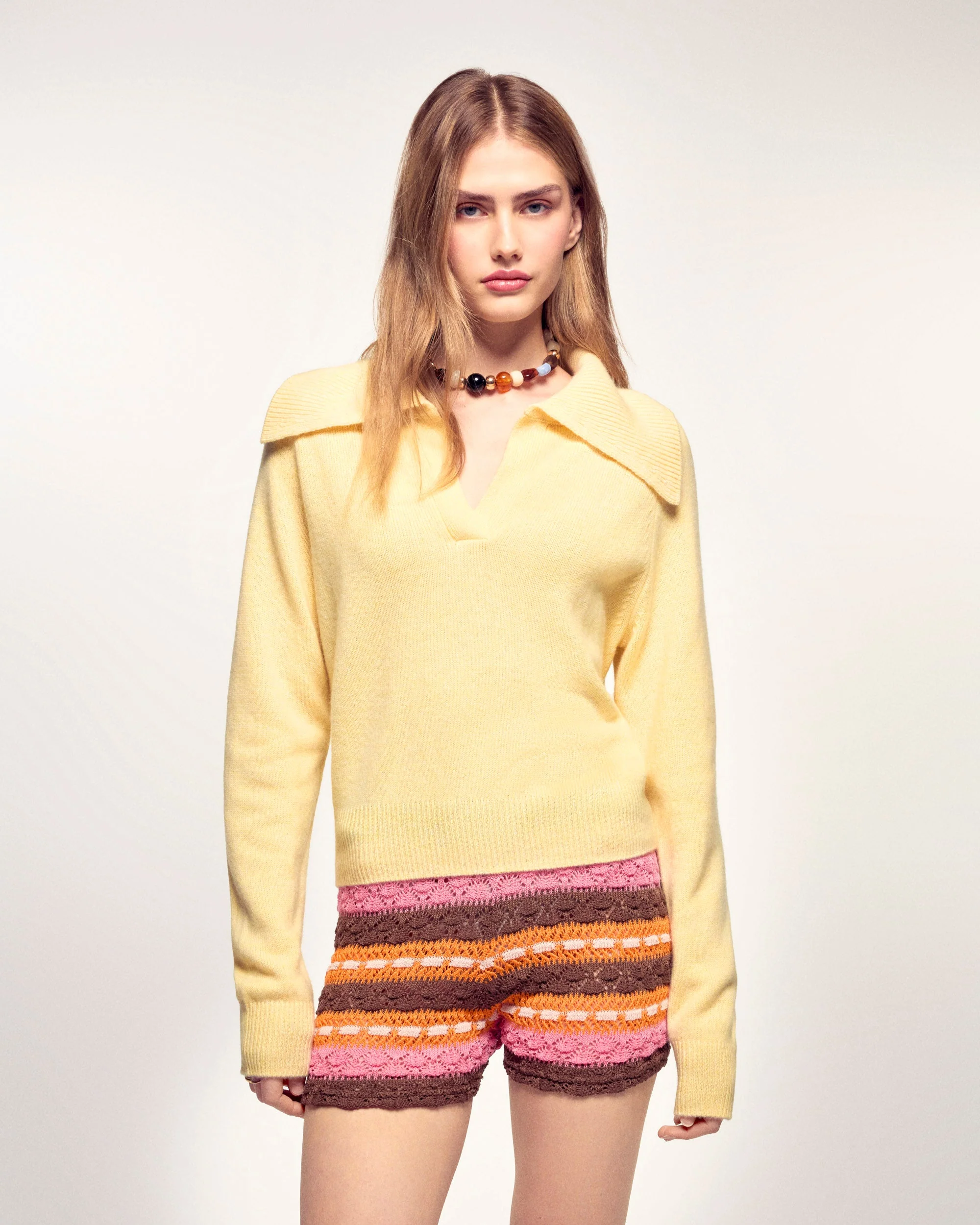 Wide Collar Polo Sweater (S26/ FEMME/ Sunset Yellow Mouline)