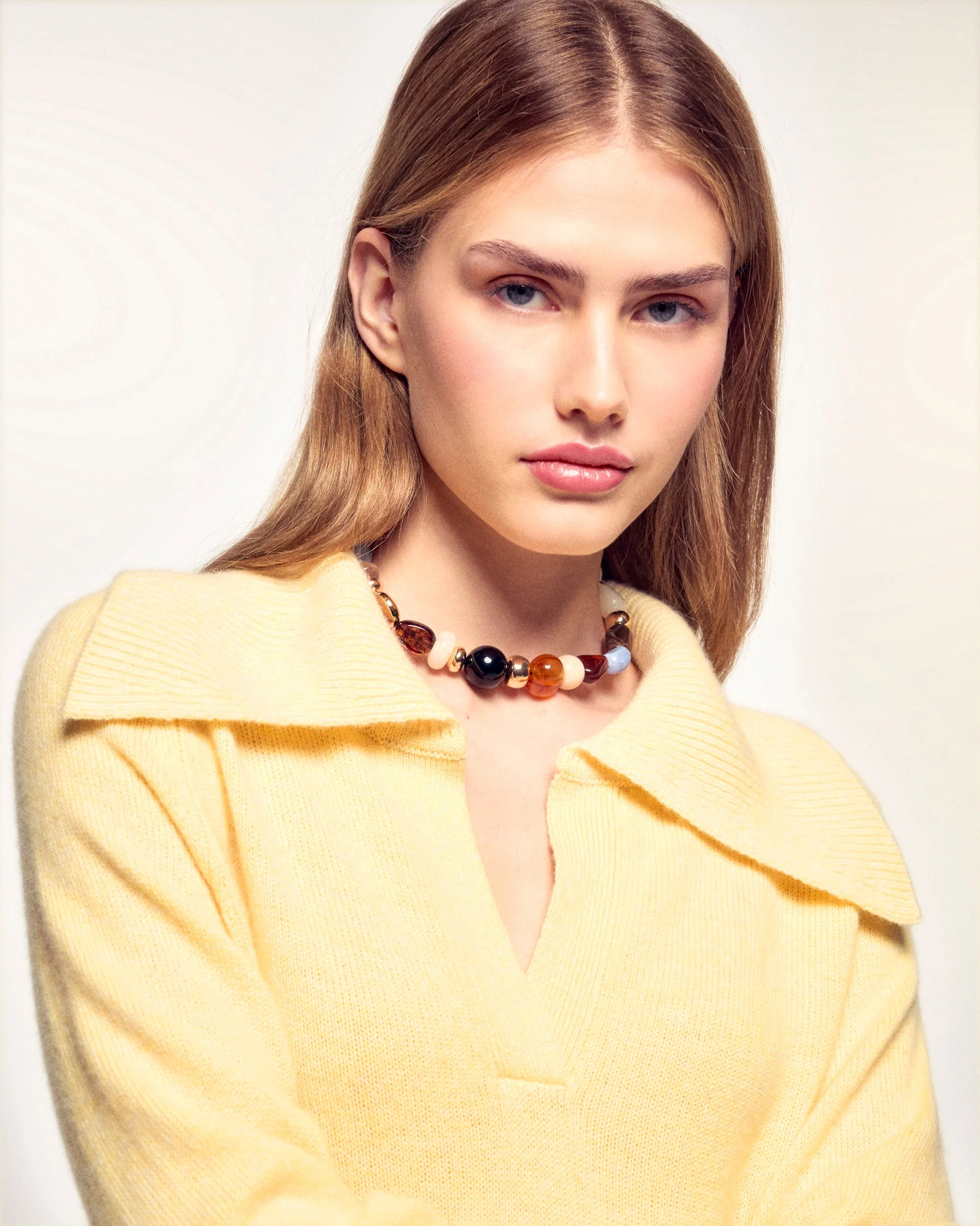 Wide Collar Polo Sweater (S26/ FEMME/ Sunset Yellow Mouline) - Image 2