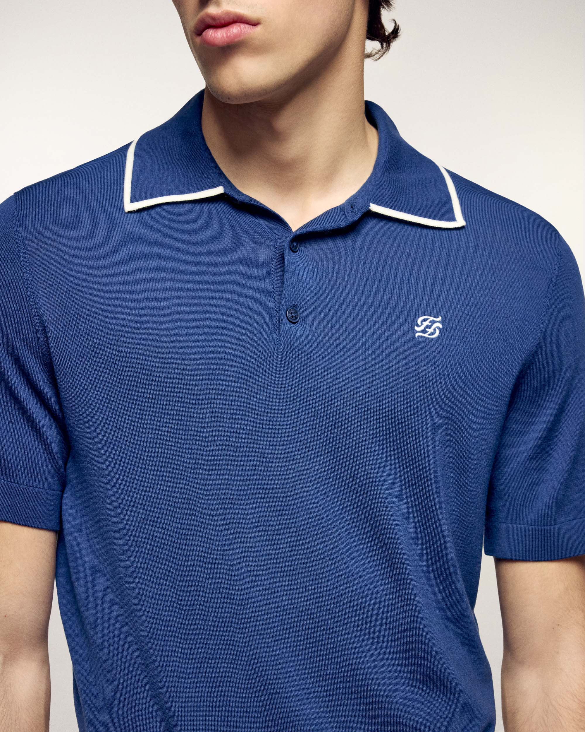 Polo Sweater with "Future" Embroidery (S26 / HOMME / Riviera Blue / RWS) - Image 2