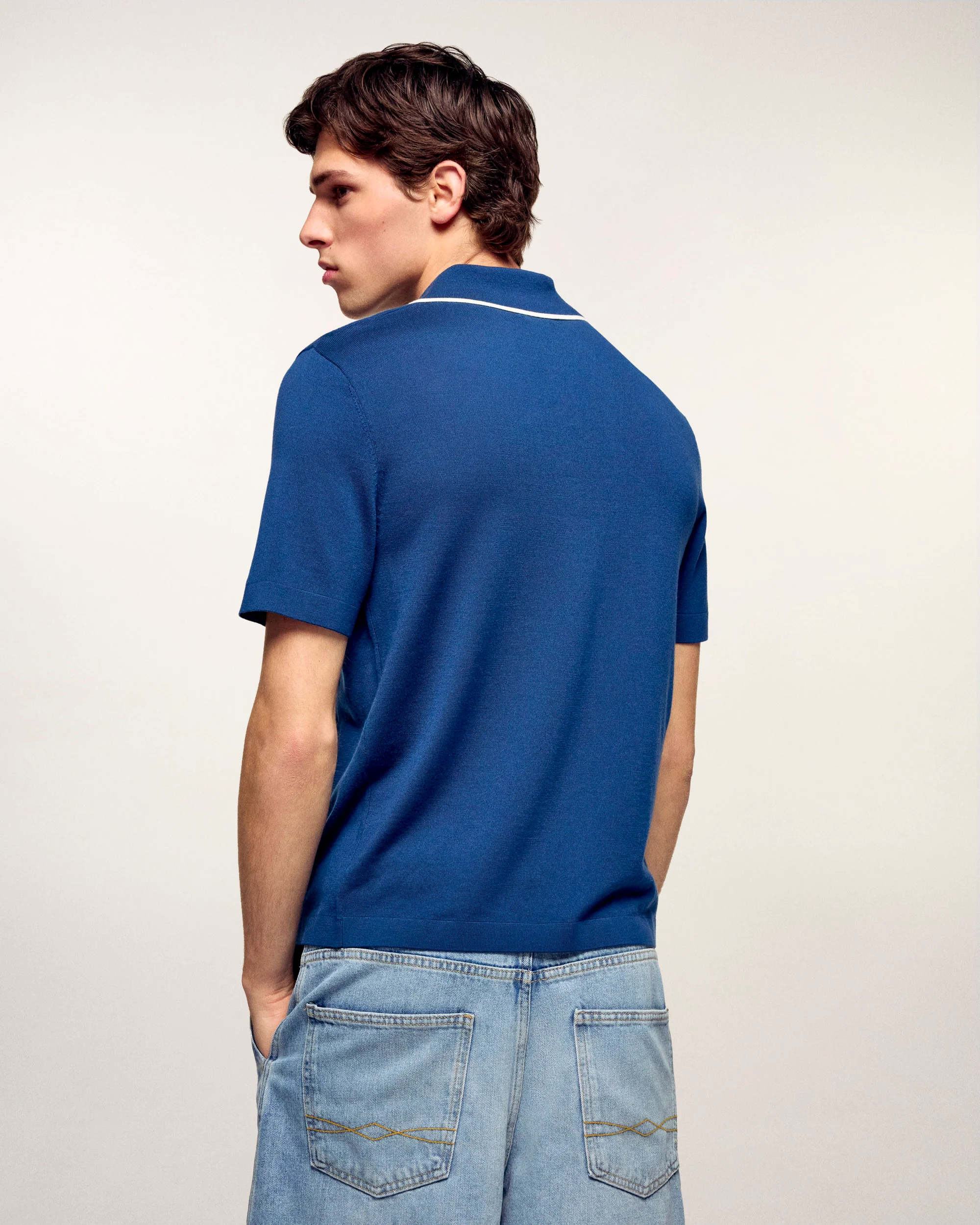 Polo Sweater with "Future" Embroidery (S26 / HOMME / Riviera Blue / RWS) - Image 5