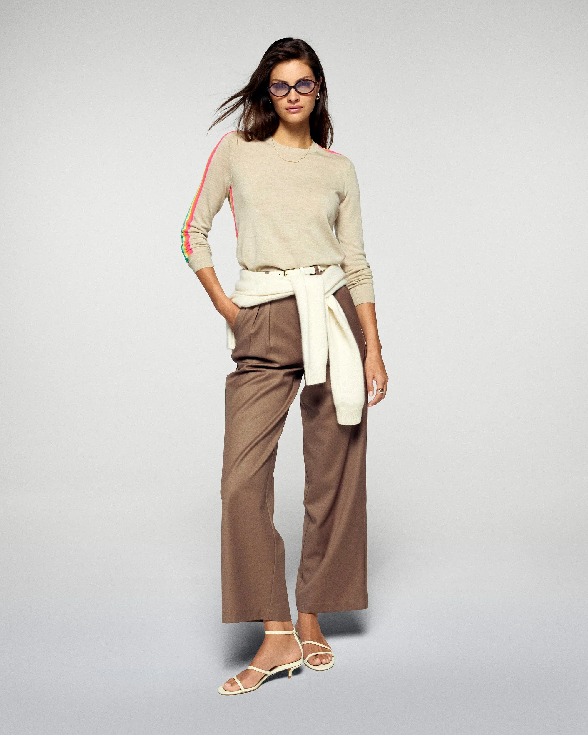 Crewneck Sweater Multicolor Sleeve Bands (H25 / FEMME / Heather Beige / RWS) - Image 2