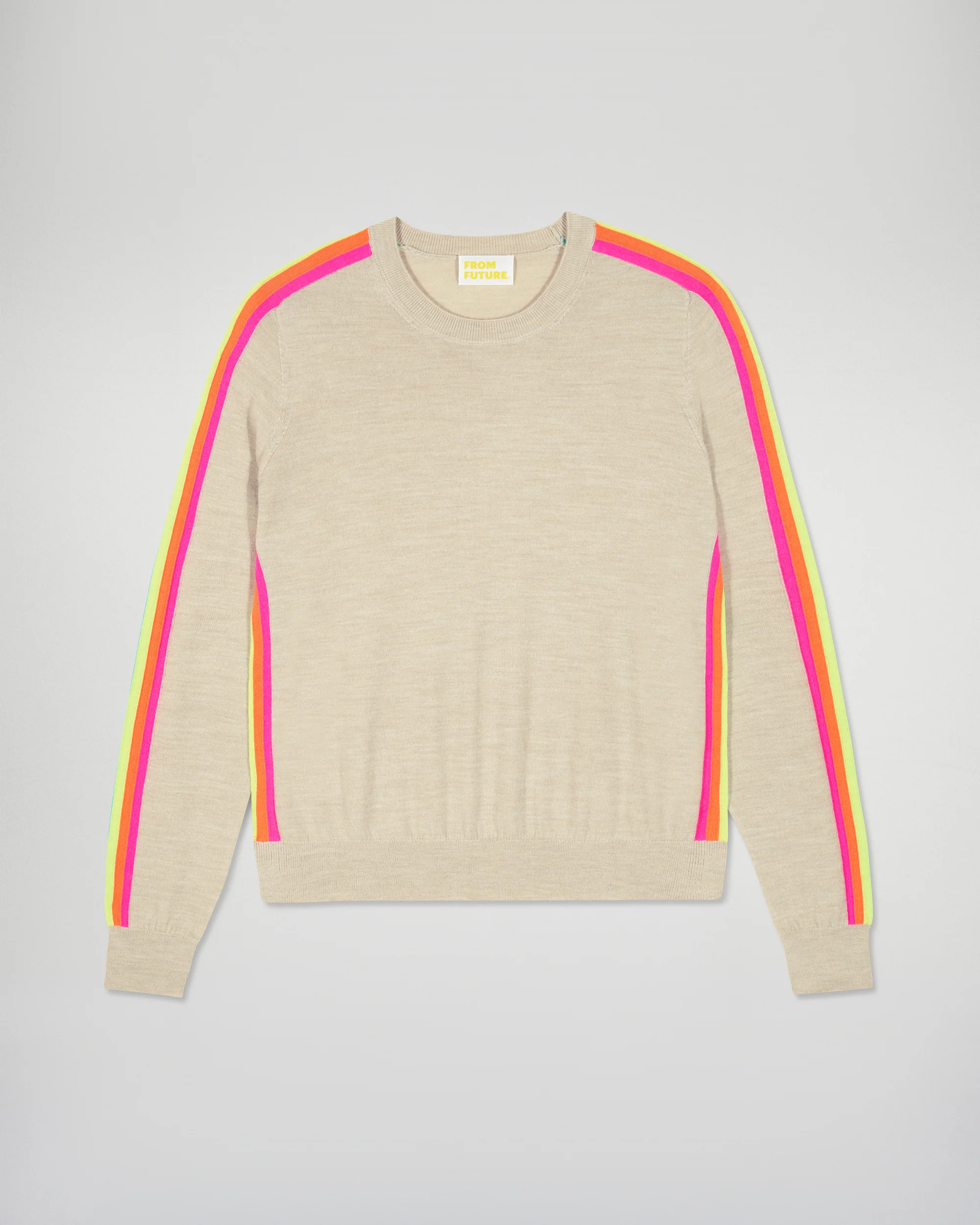 Crewneck Sweater Multicolor Sleeve Bands (H25 / FEMME / Heather Beige / RWS) - Image 5