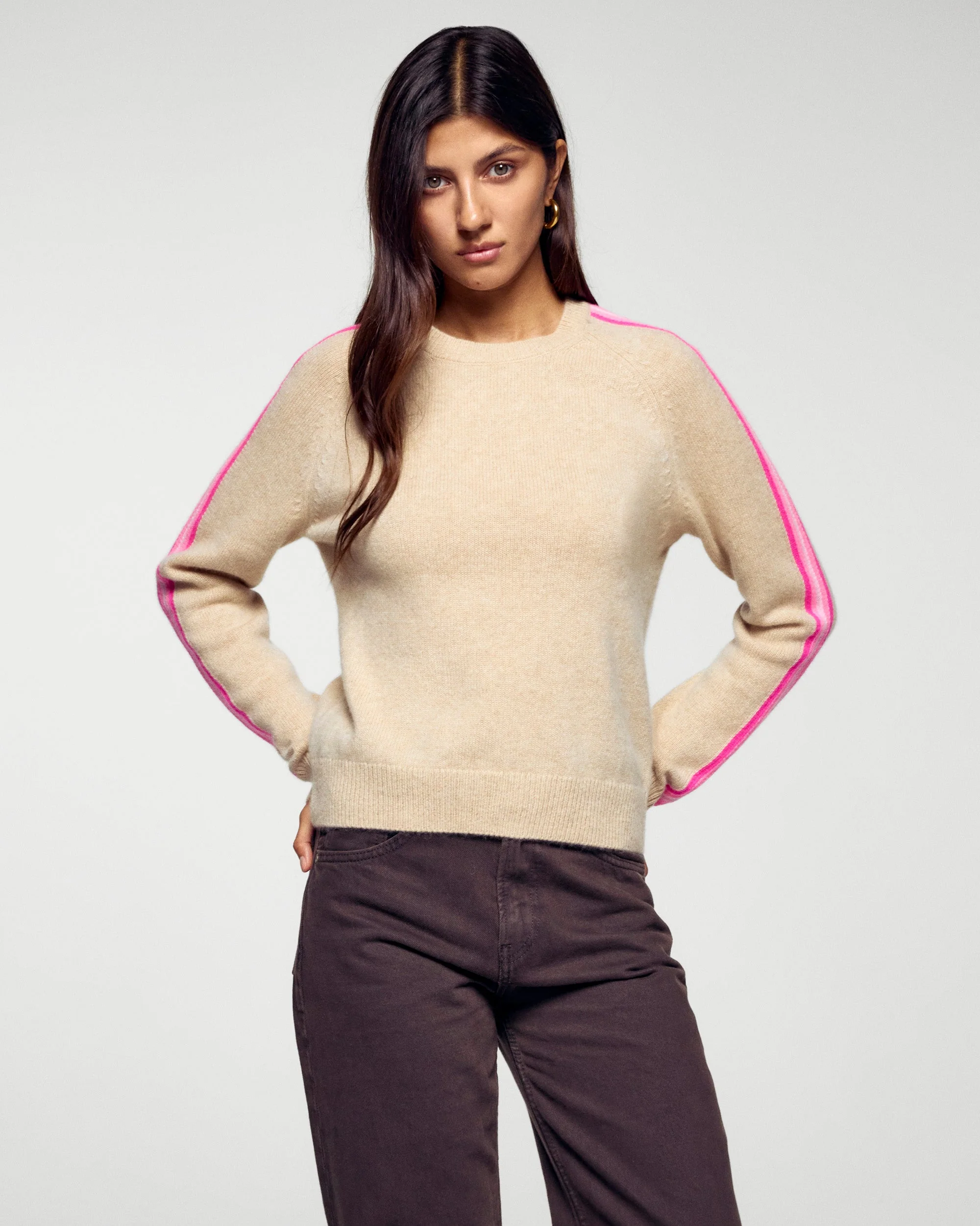 Striped Crew Neck Sweater (H25 / FEMME / Heather Beige)