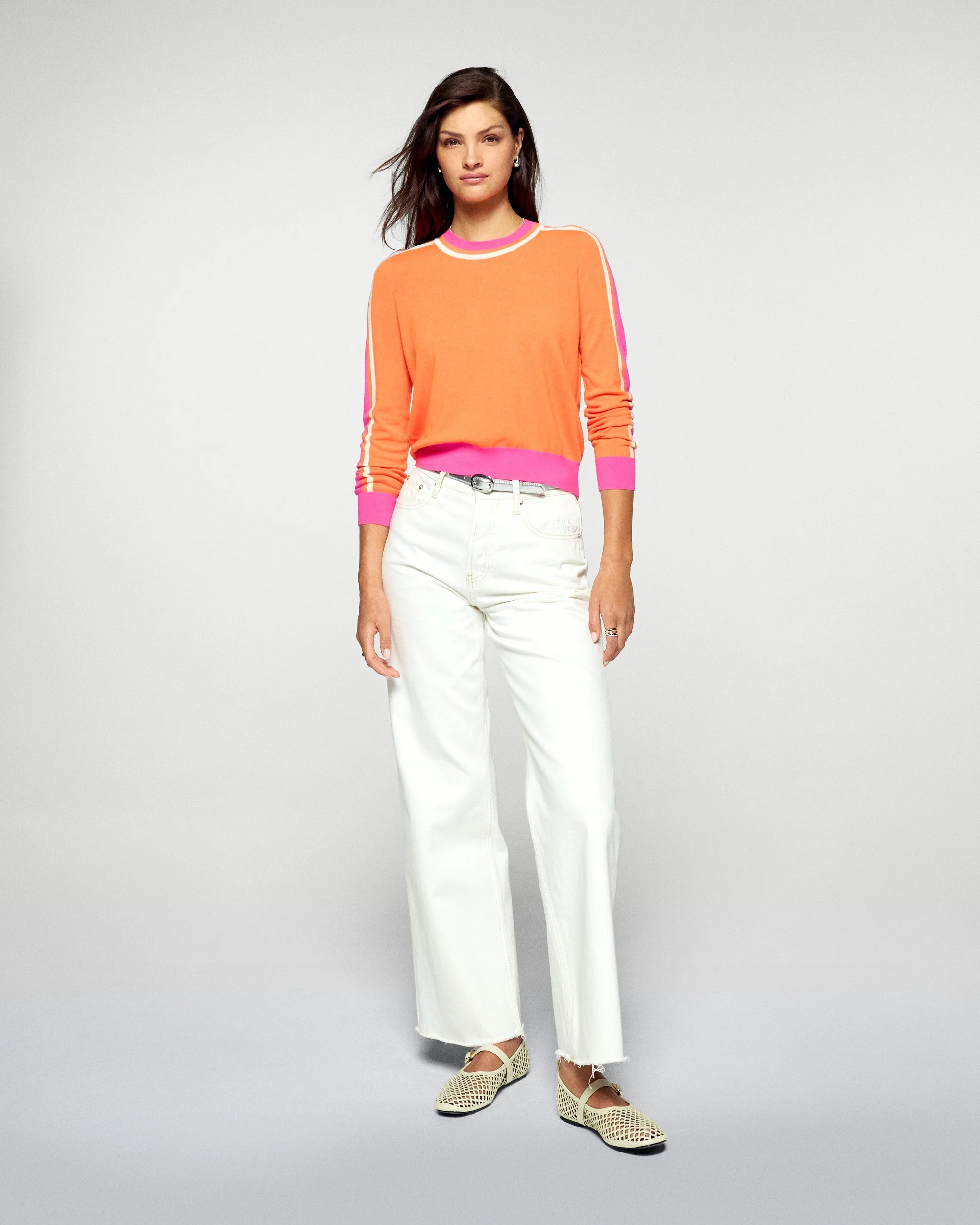 Crewneck Sweater Two-Tone Stripes (H25 / FEMME / Golden Orange / RWS) - Image 3