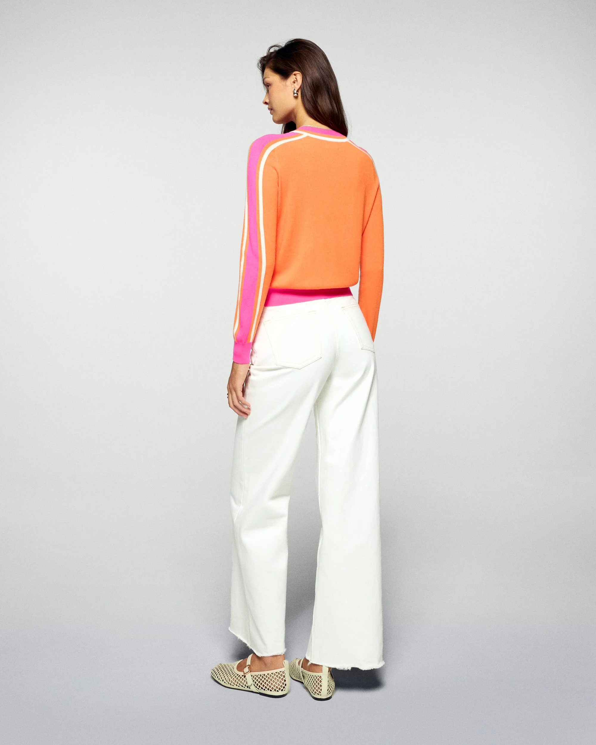 Crewneck Sweater Two-Tone Stripes (H25 / FEMME / Golden Orange / RWS) - Image 4