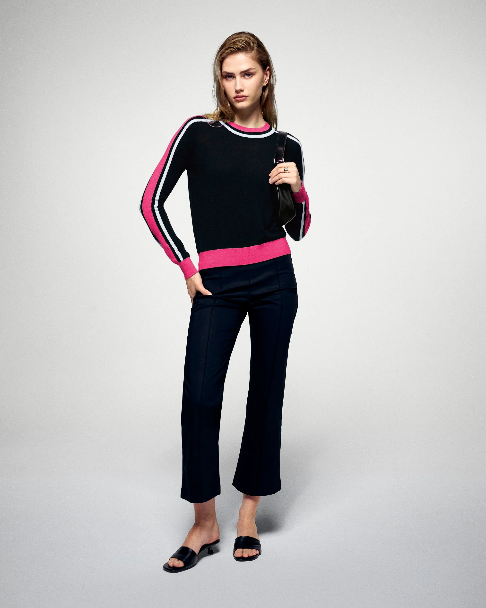 Crewneck Sweater Two-Tone Stripes (H25 / FEMME / Black / RWS) - Image 3