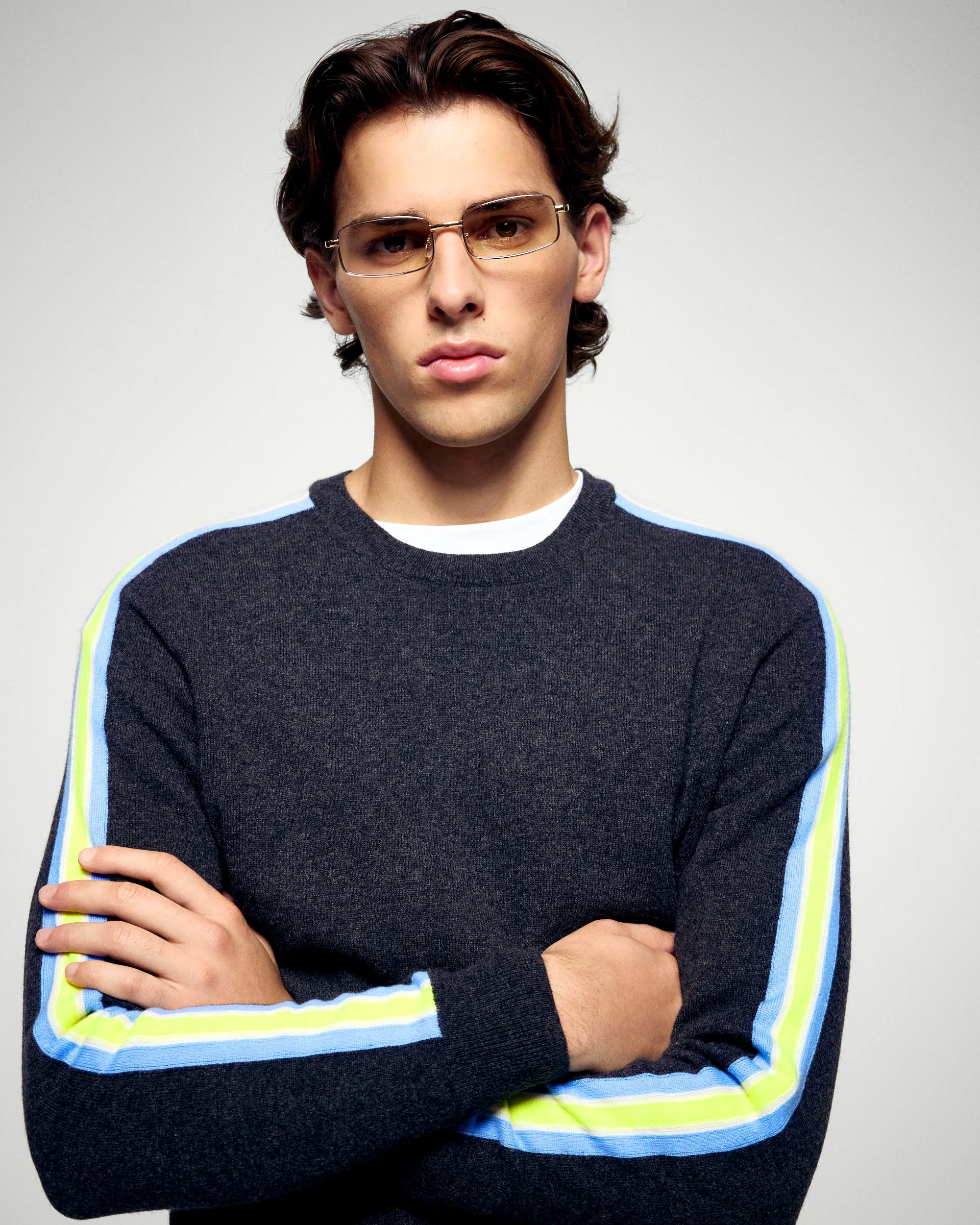 Striped Crew Neck Sweater (H25 / HOMME / Charcoal Gray) - Image 2