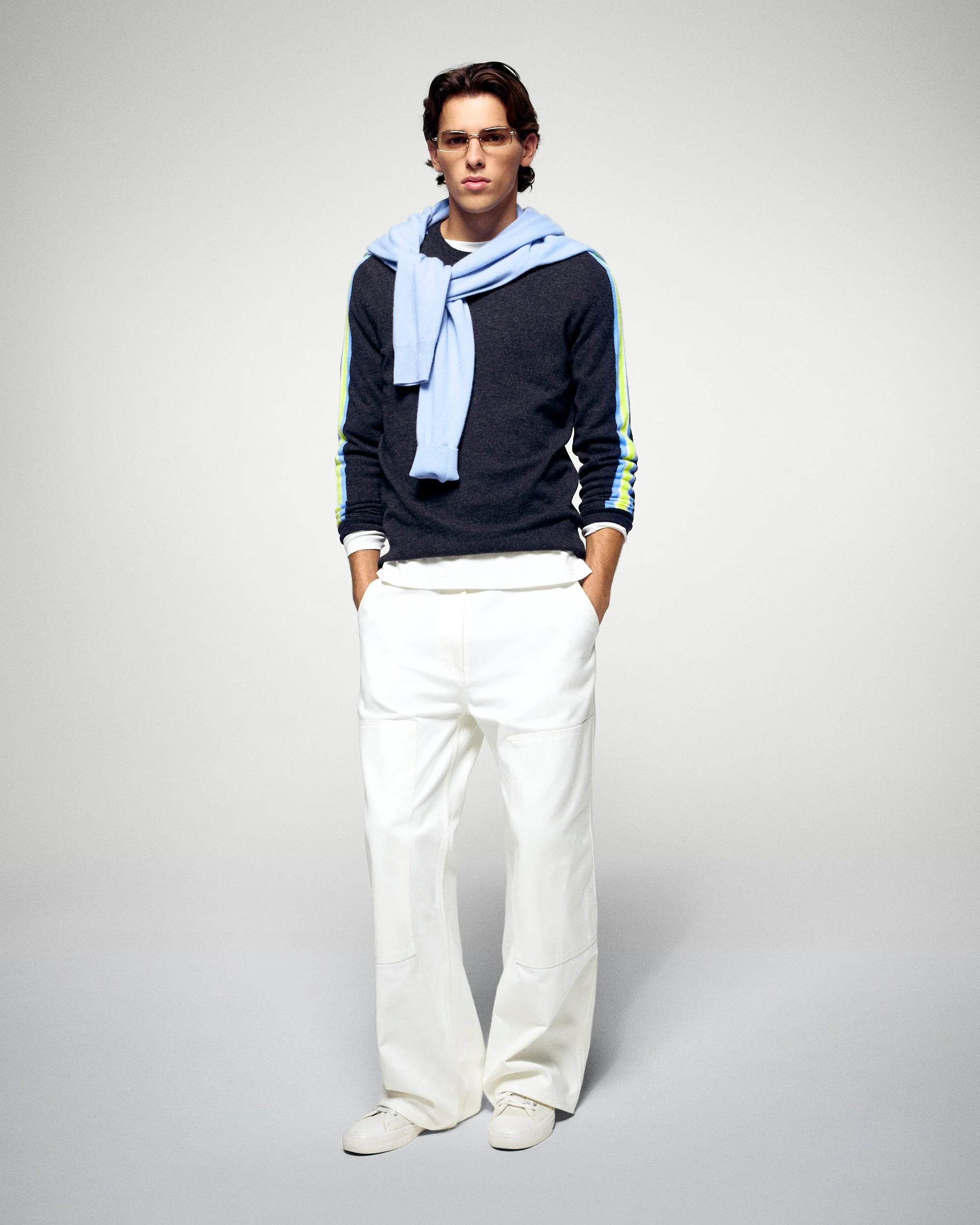 Striped Crew Neck Sweater (H25 / HOMME / Charcoal Gray) - Image 3