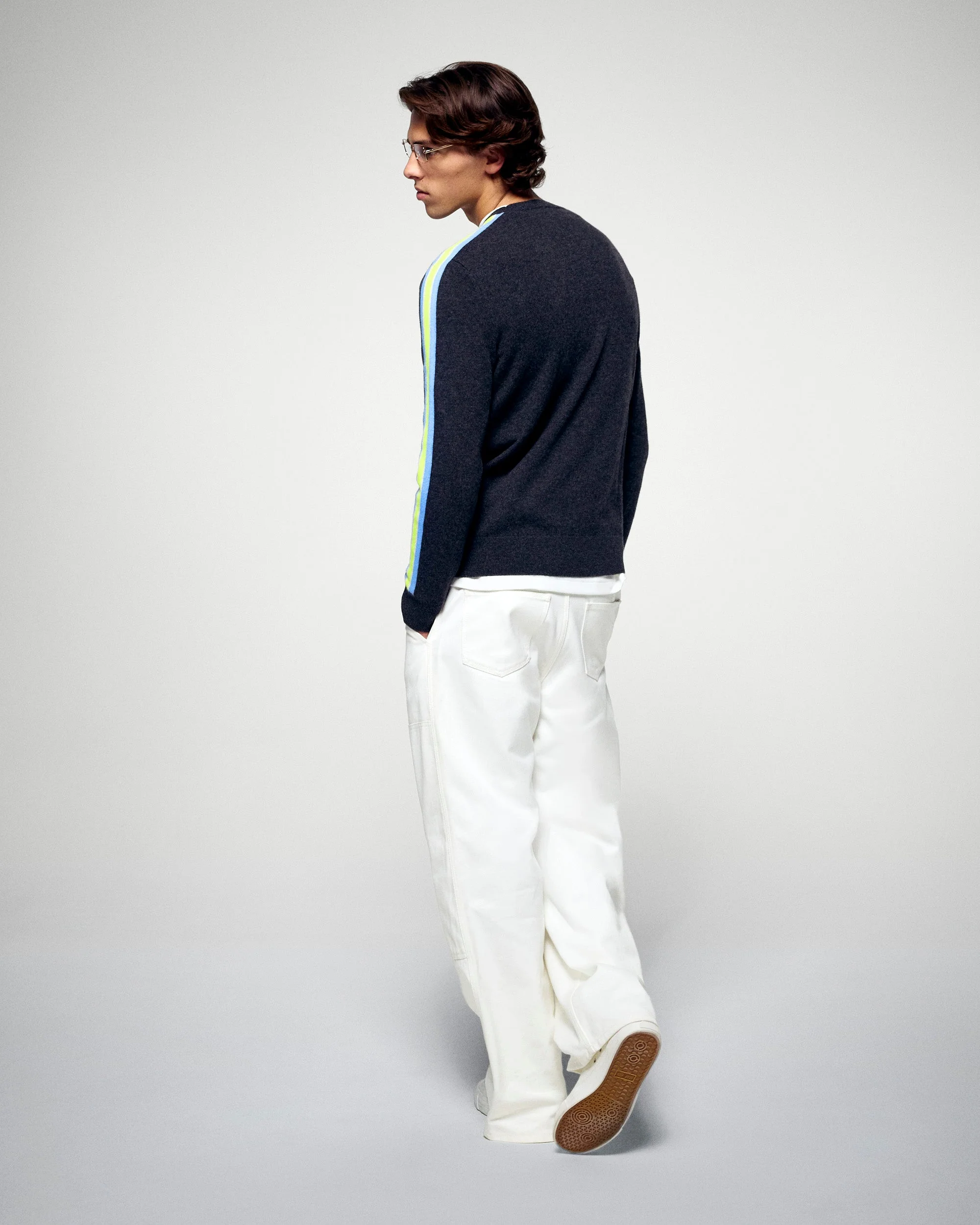 Striped Crew Neck Sweater (H25 / HOMME / Charcoal Gray) - Image 4