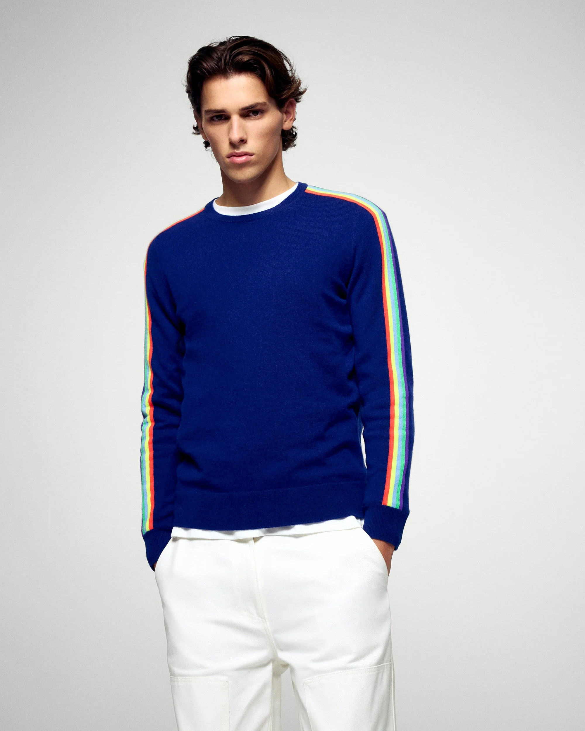 Multicolor Striped Crew-Neck Sweater (H25 / HOMME / Crown Blue)