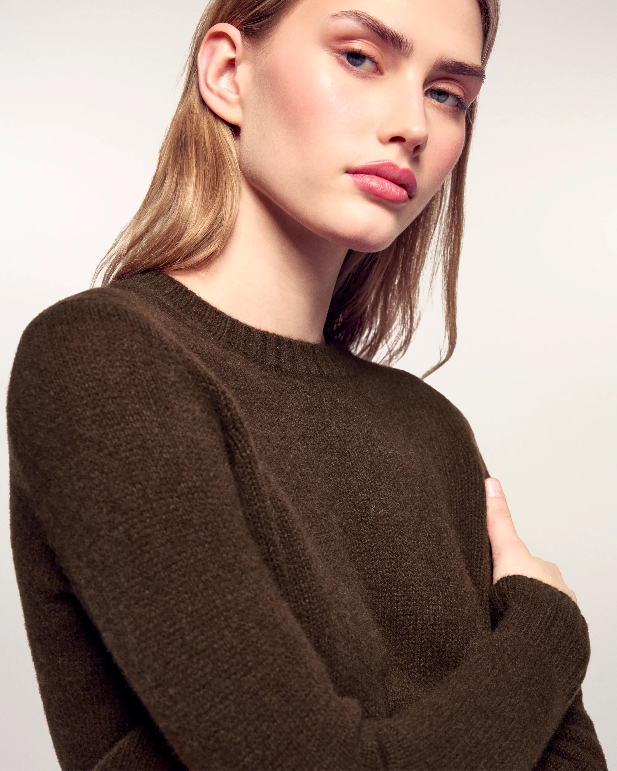Cropped Crewneck Sweater (S26 / FEMME / Chocolat) - Image 2