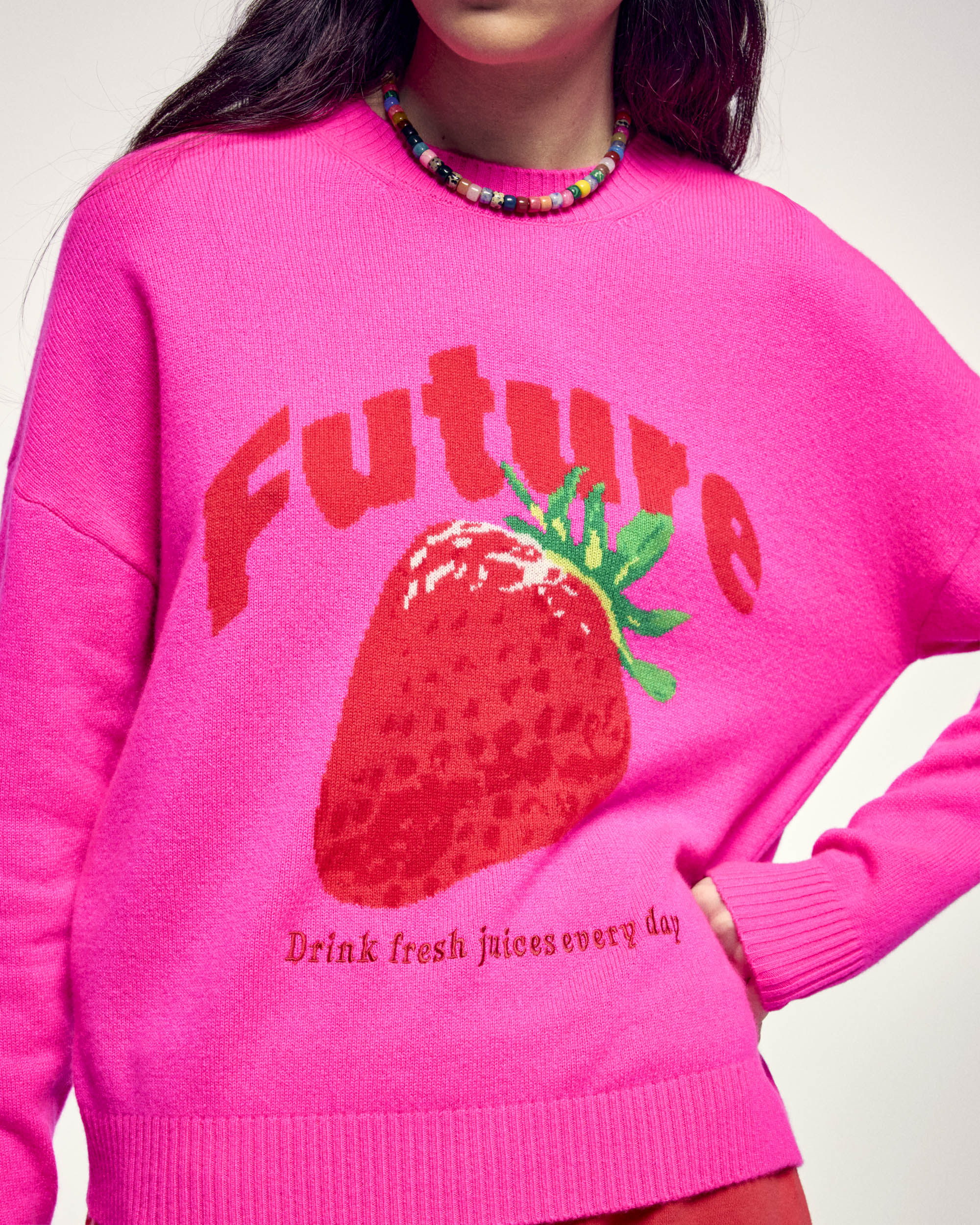 Future Intarsia Motif Crewneck Sweater (S26/ FEMME/ Flash Pink) - Image 2