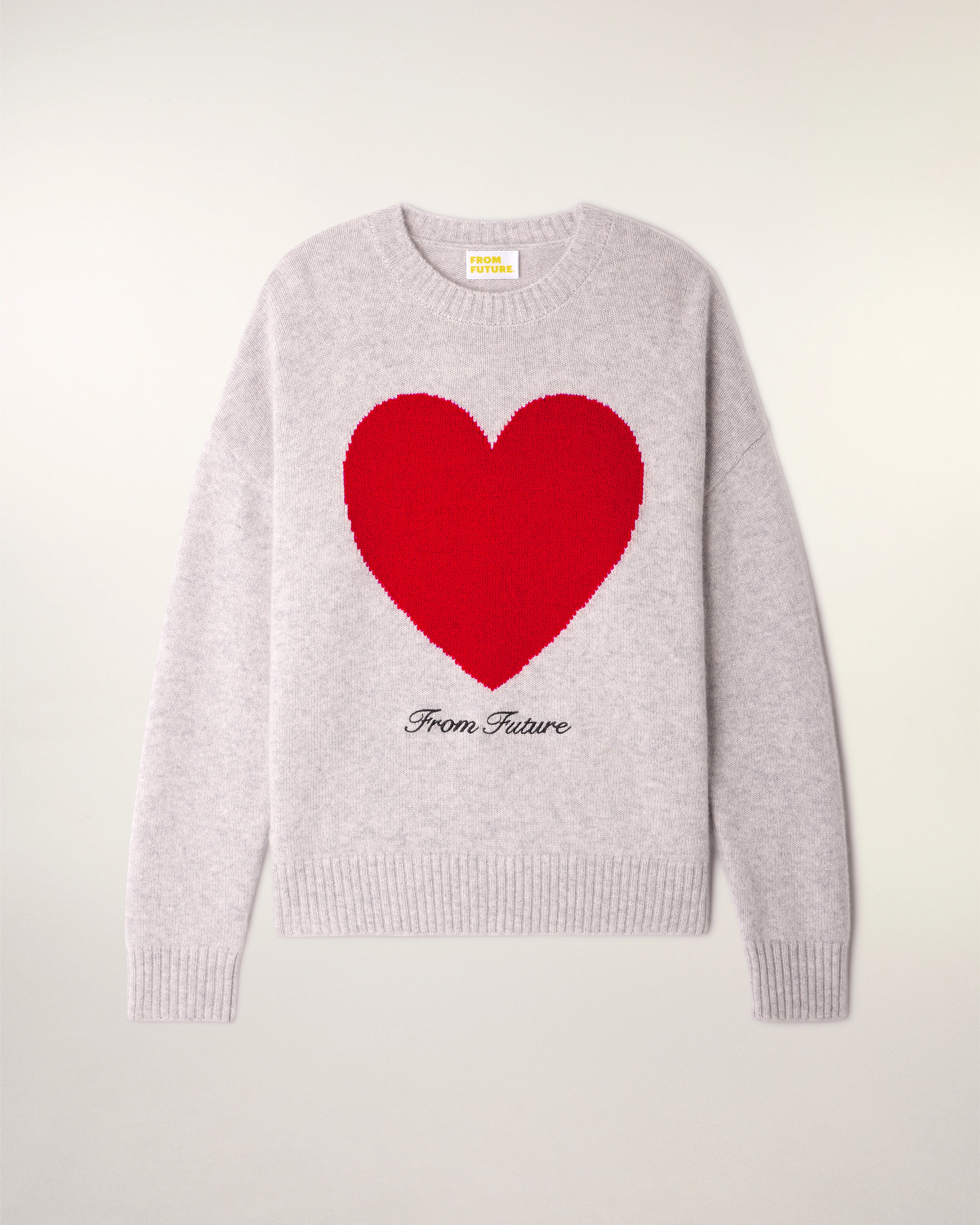 "From Future" Embroidery Heart Crewneck Sweater (S26/ FEMME/ Gris Chiné Clair) - Image 5